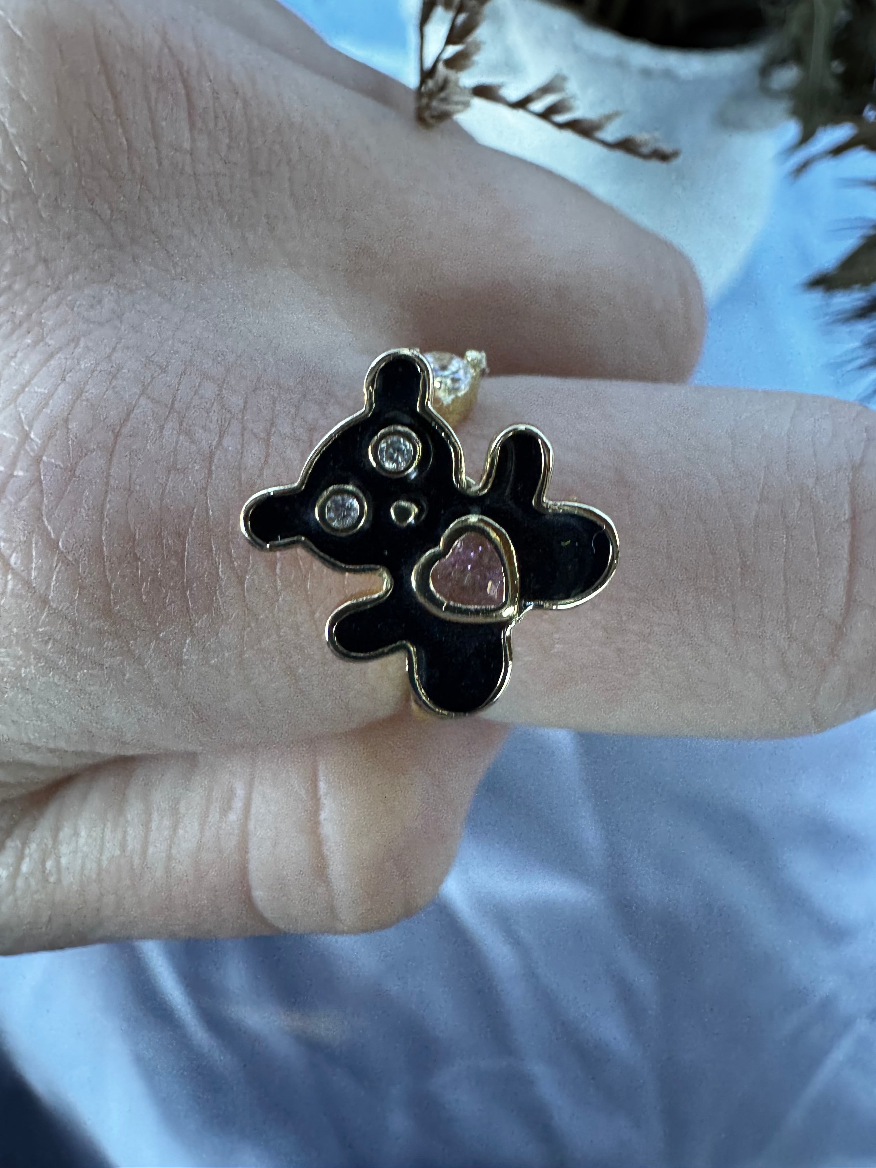 Black Bear pink heart Fidget Ring