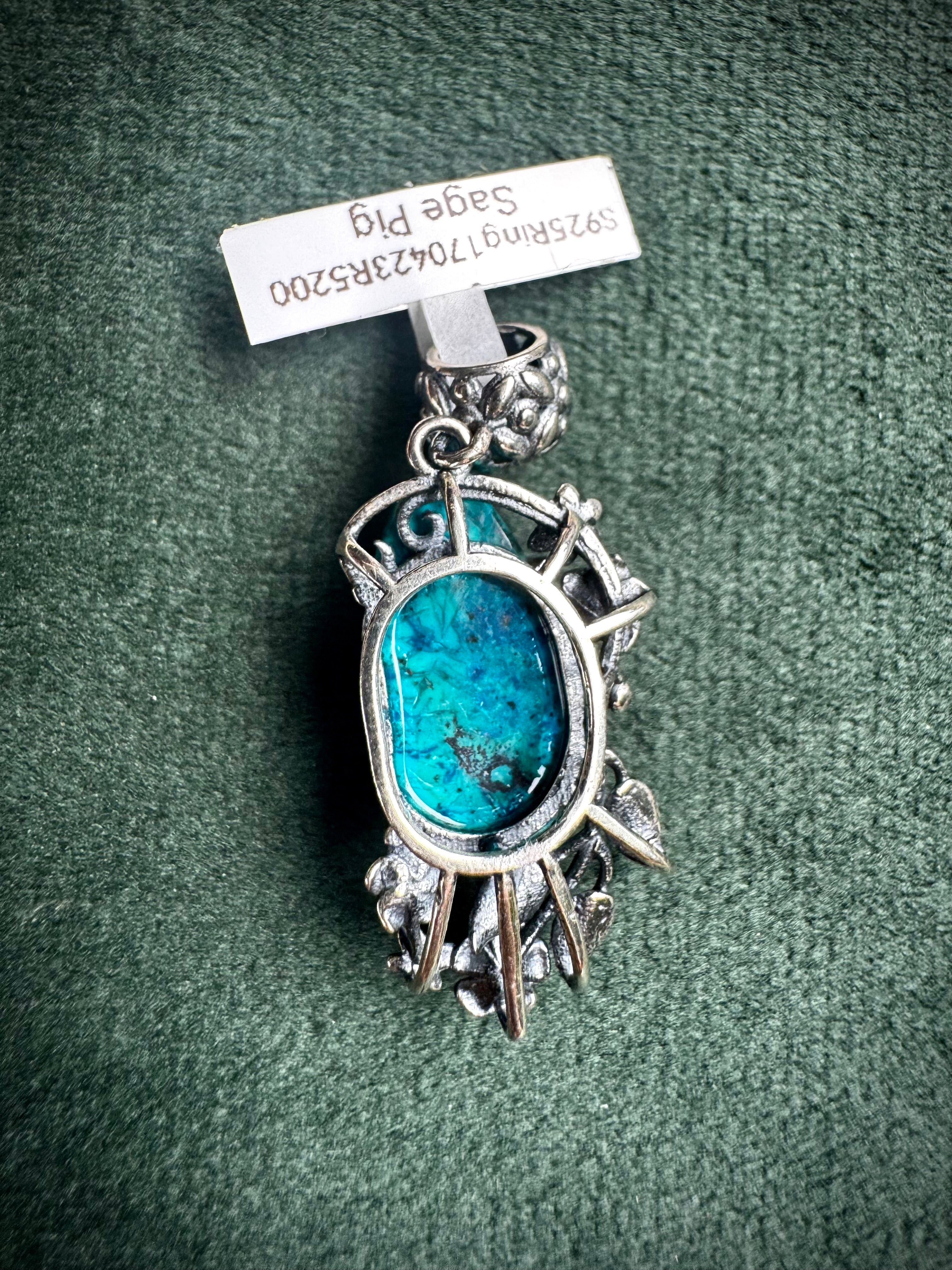 S925 Chrysocolla Floral Pendants