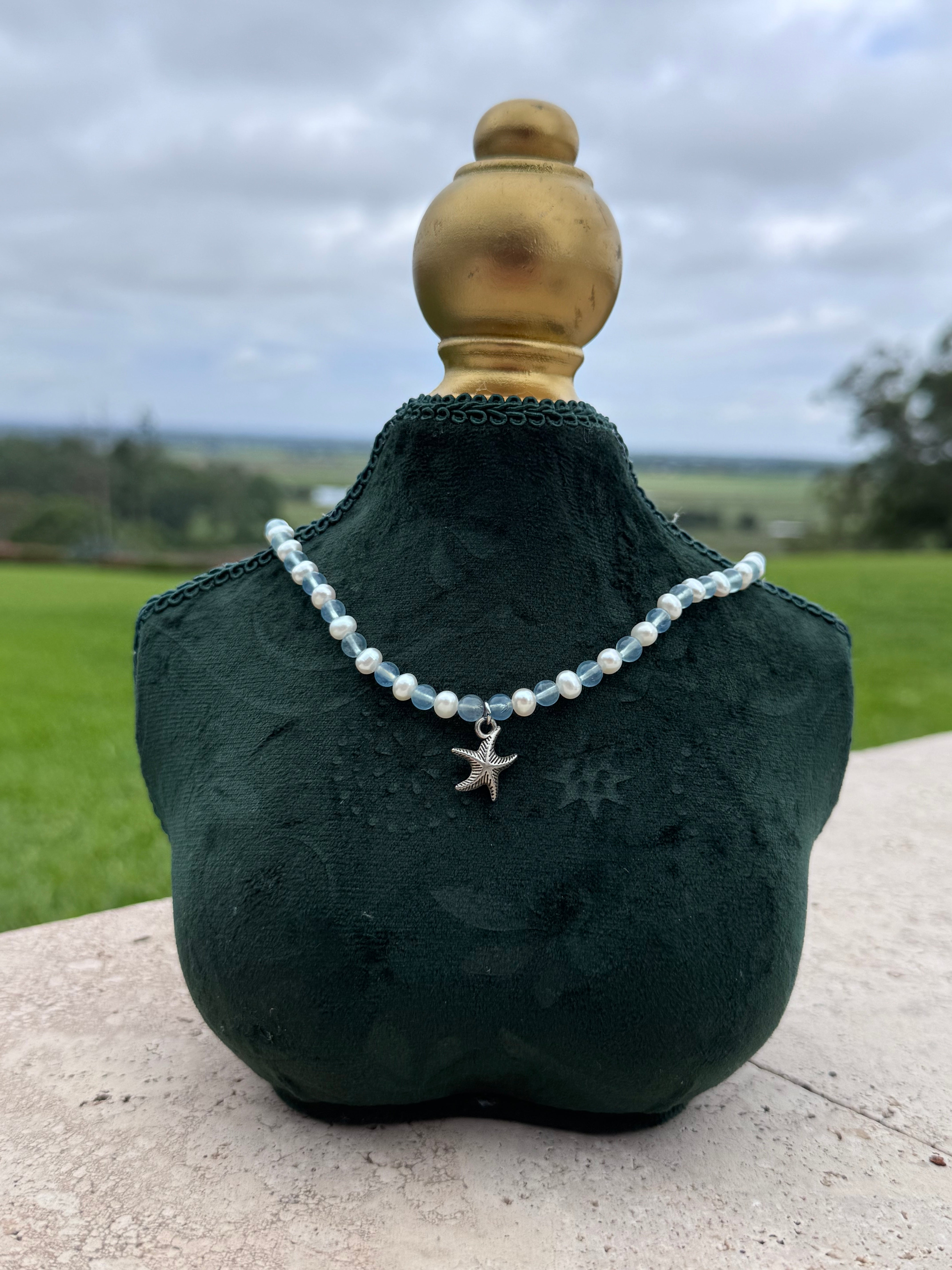 Aquamarine & Pearl Starfish necklace