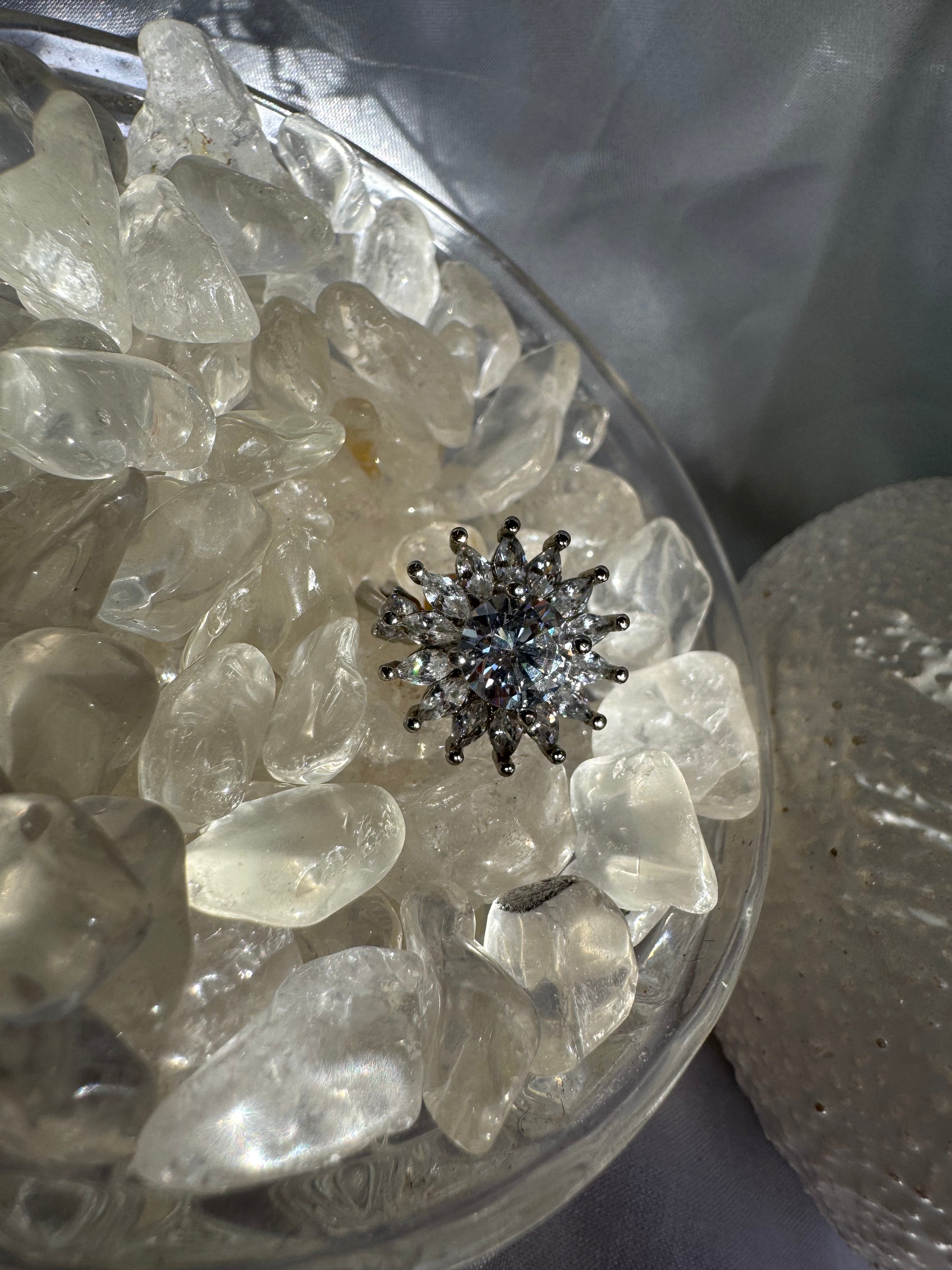 Silver Clear Sunflower Zirconia Fidget Ring