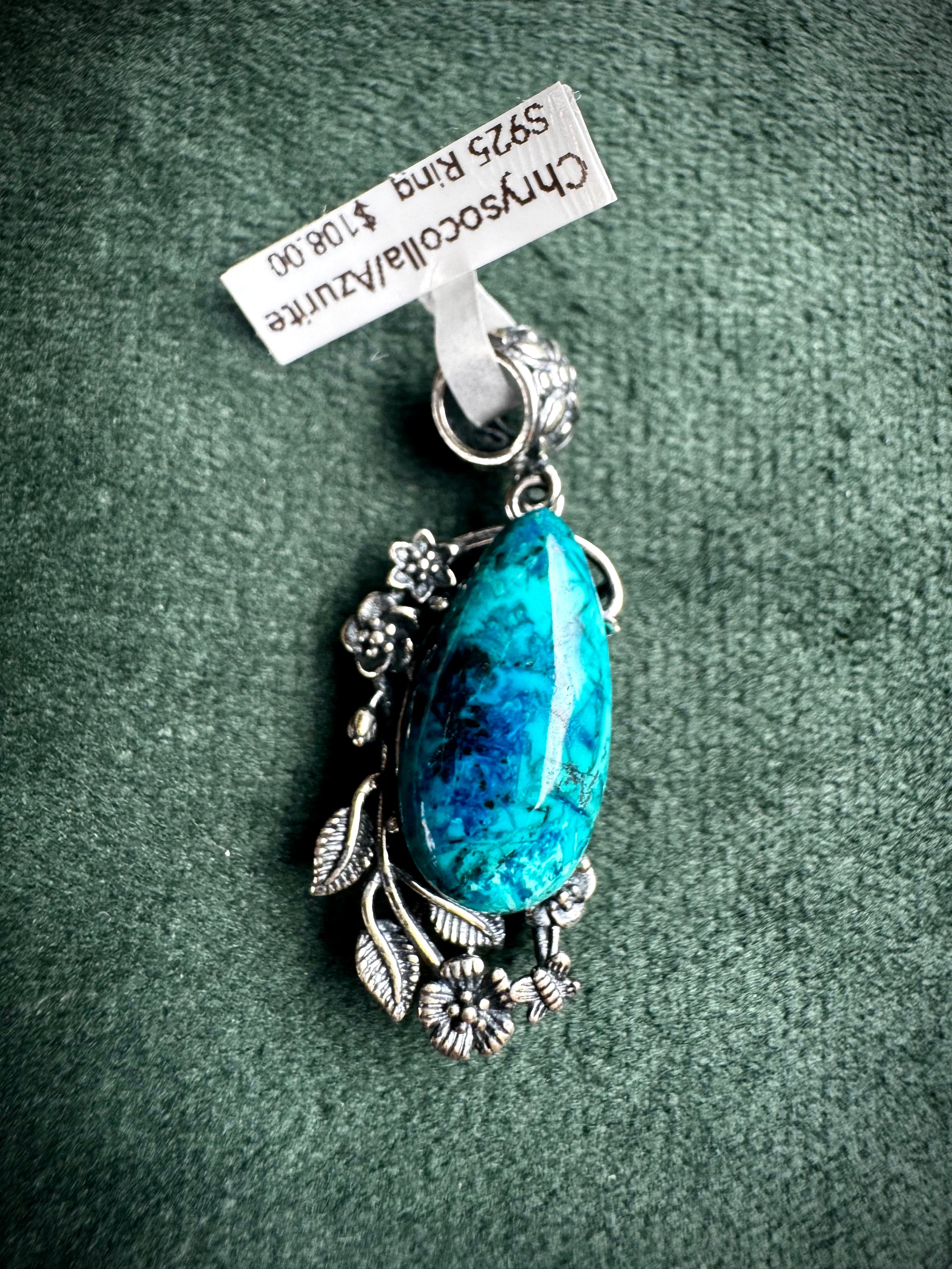 S925 Chrysocolla Floral Pendants