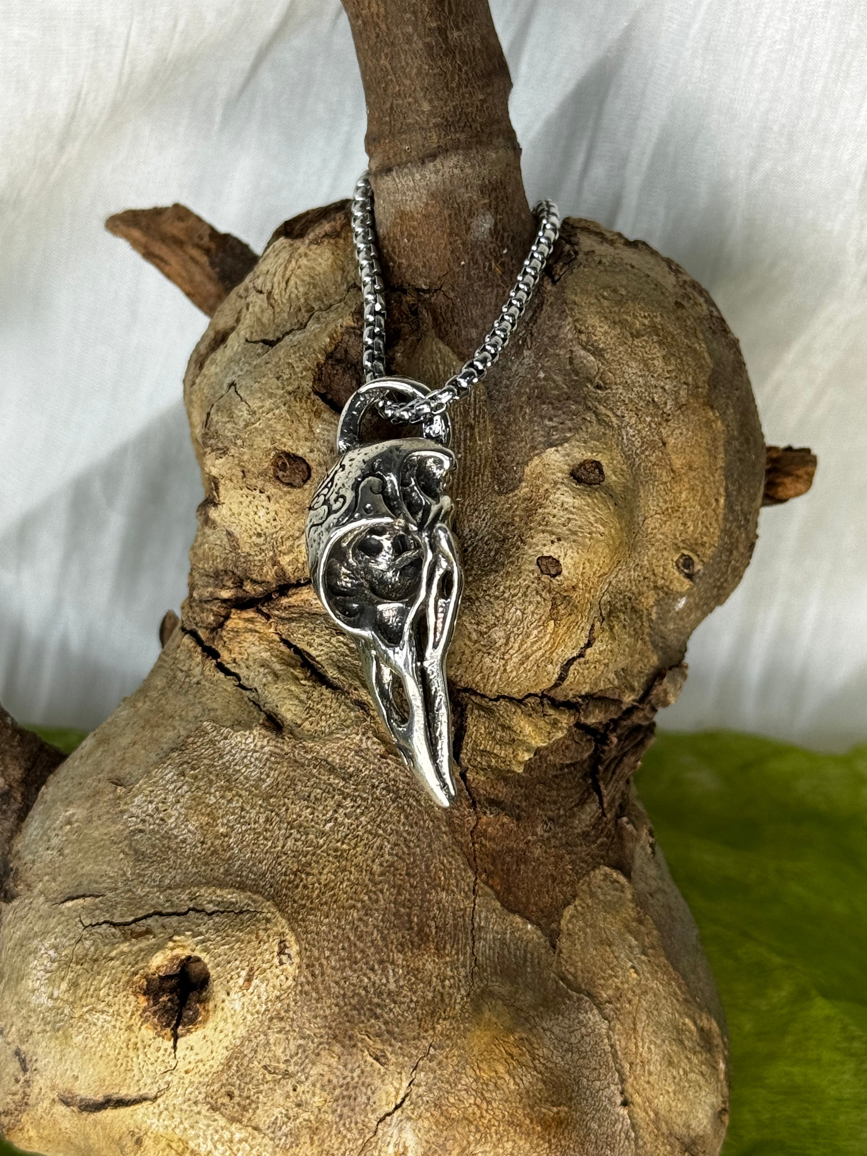 Silver Raven Skull Stainless Steel Pendant