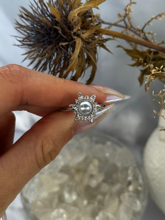 Pearl/Silver Snowflake flower Fidget Ring