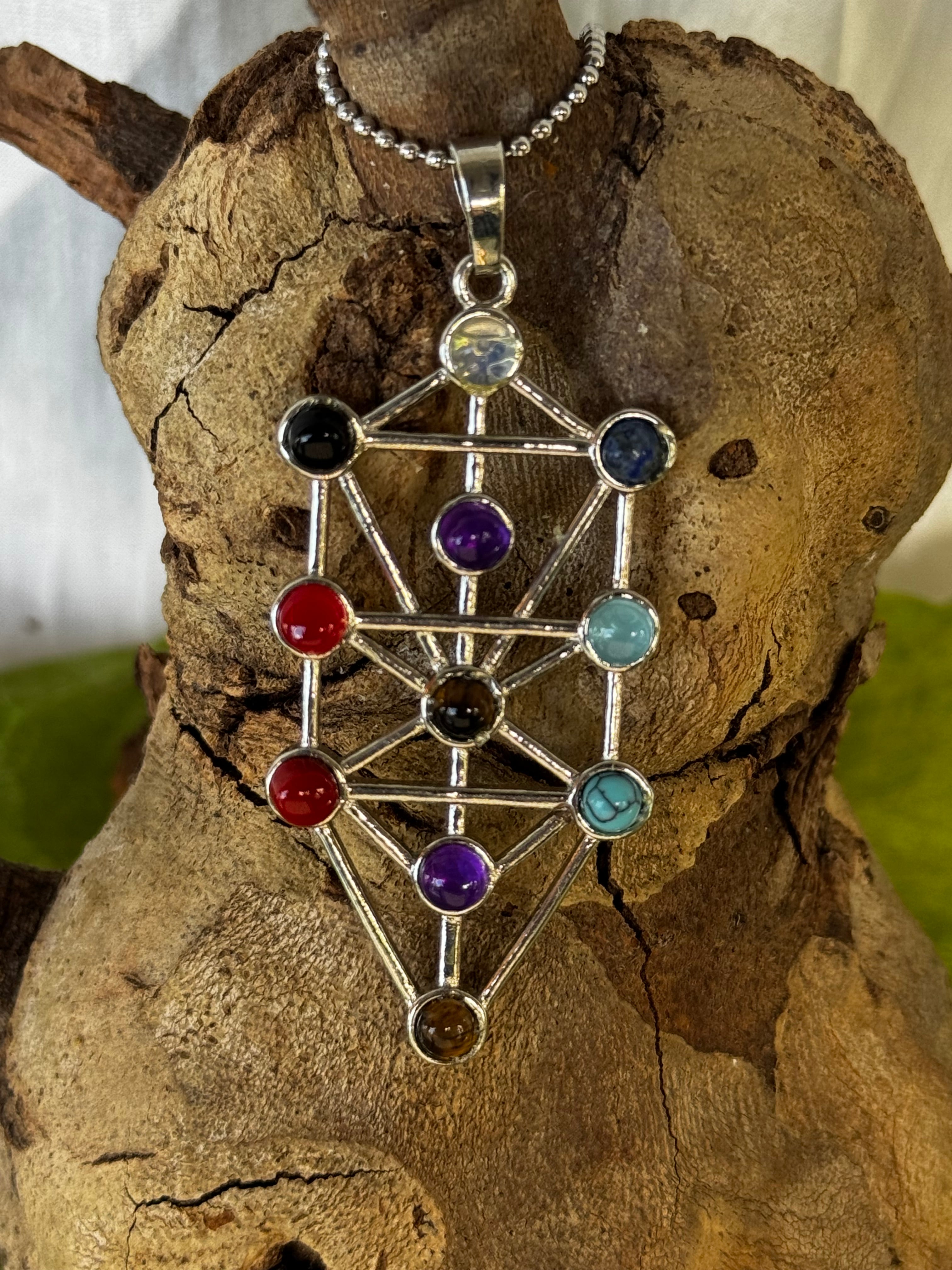 Tree of Life Symbol with natural gem stones Pendant
