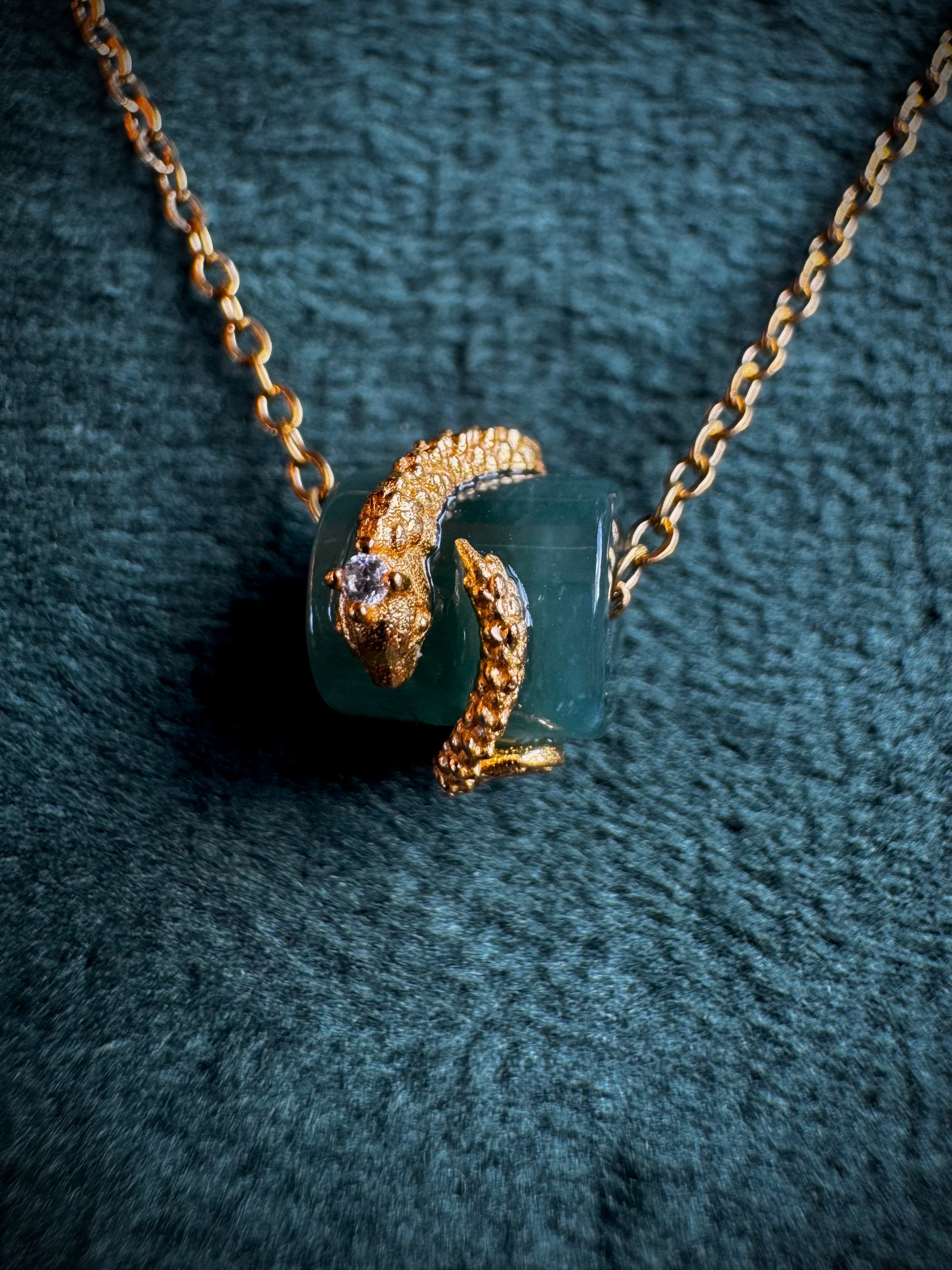 Gold Snake Wrapped Jade S925