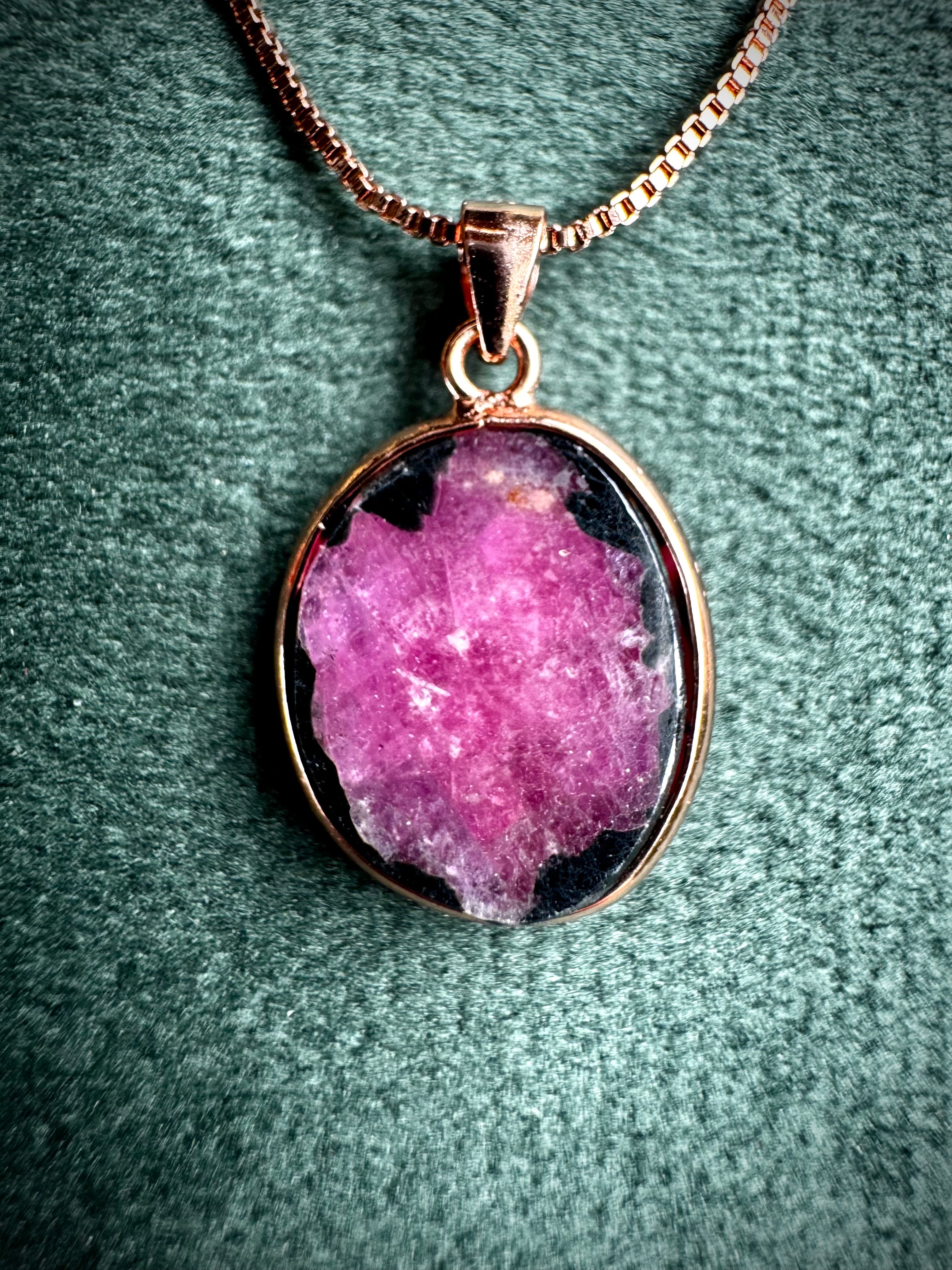 Raw Ruby Rose gold pendant