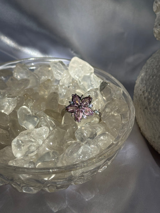 Silver Pink Flower Fidget Ring