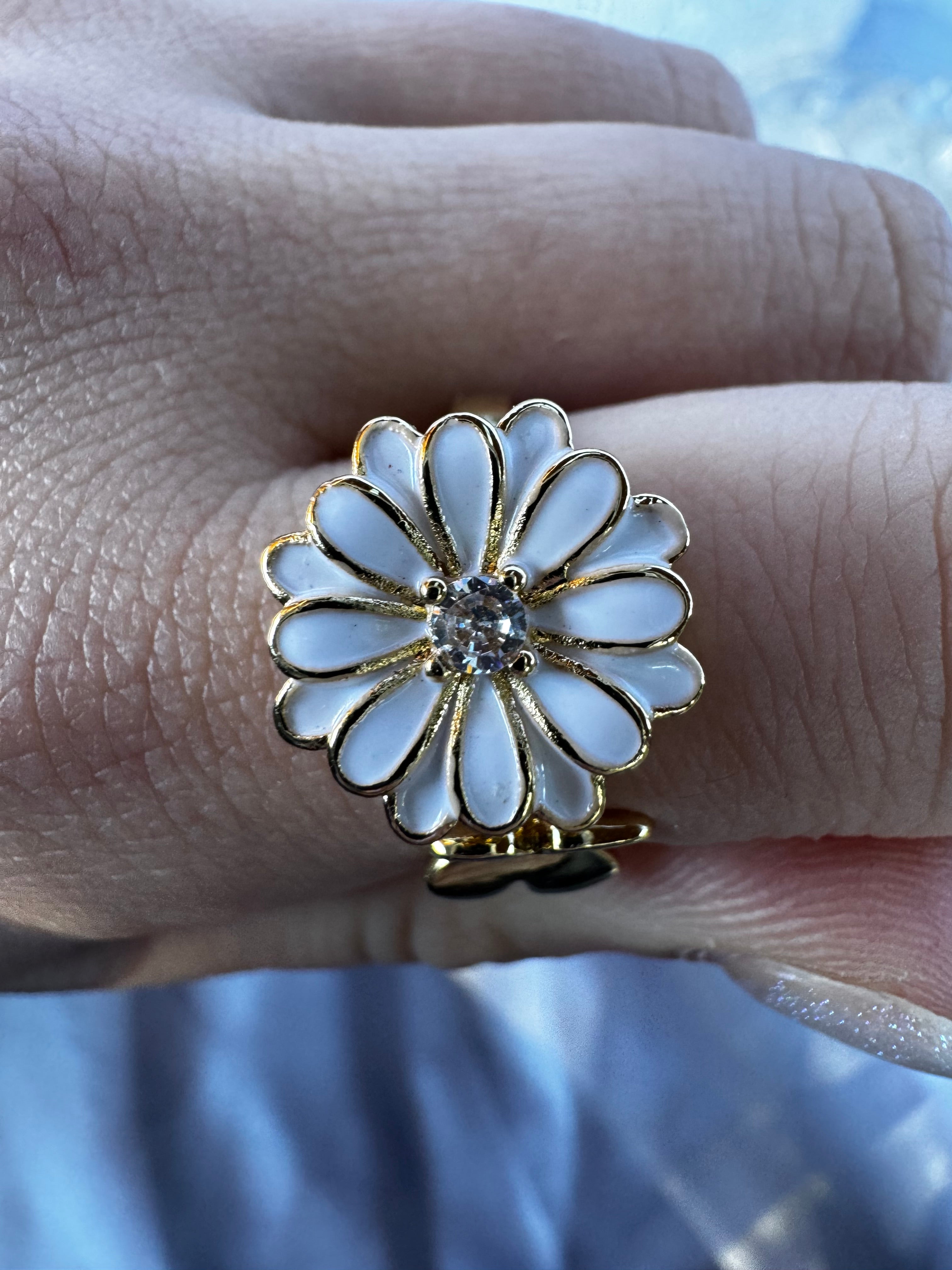 Gold white Flower Fidget Ring