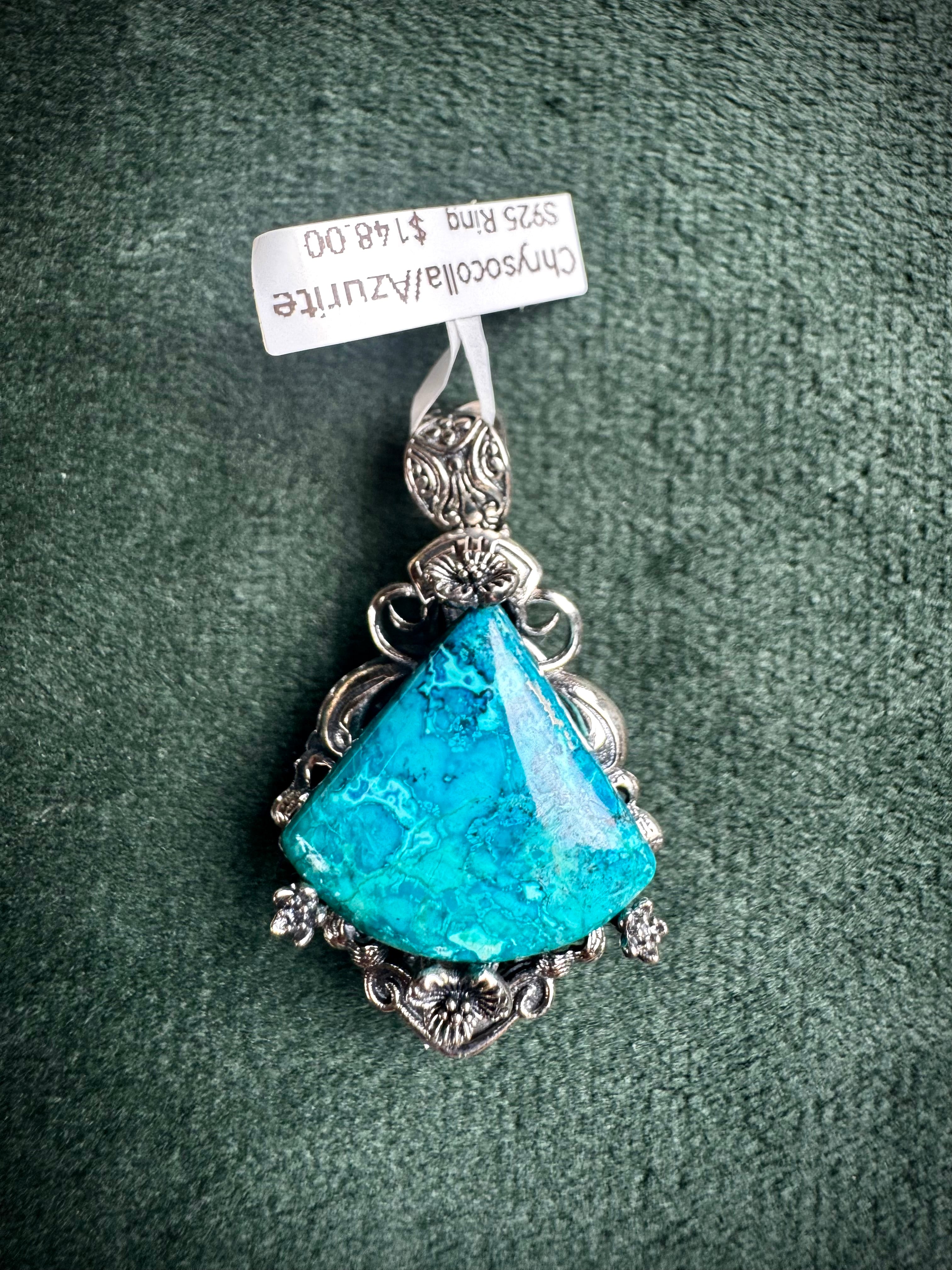 S925 Chrysocolla Floral Pendants