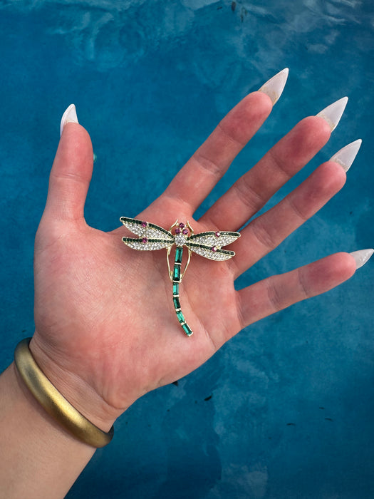 Celtic fantasy sparkling dragonfly enameled Broach