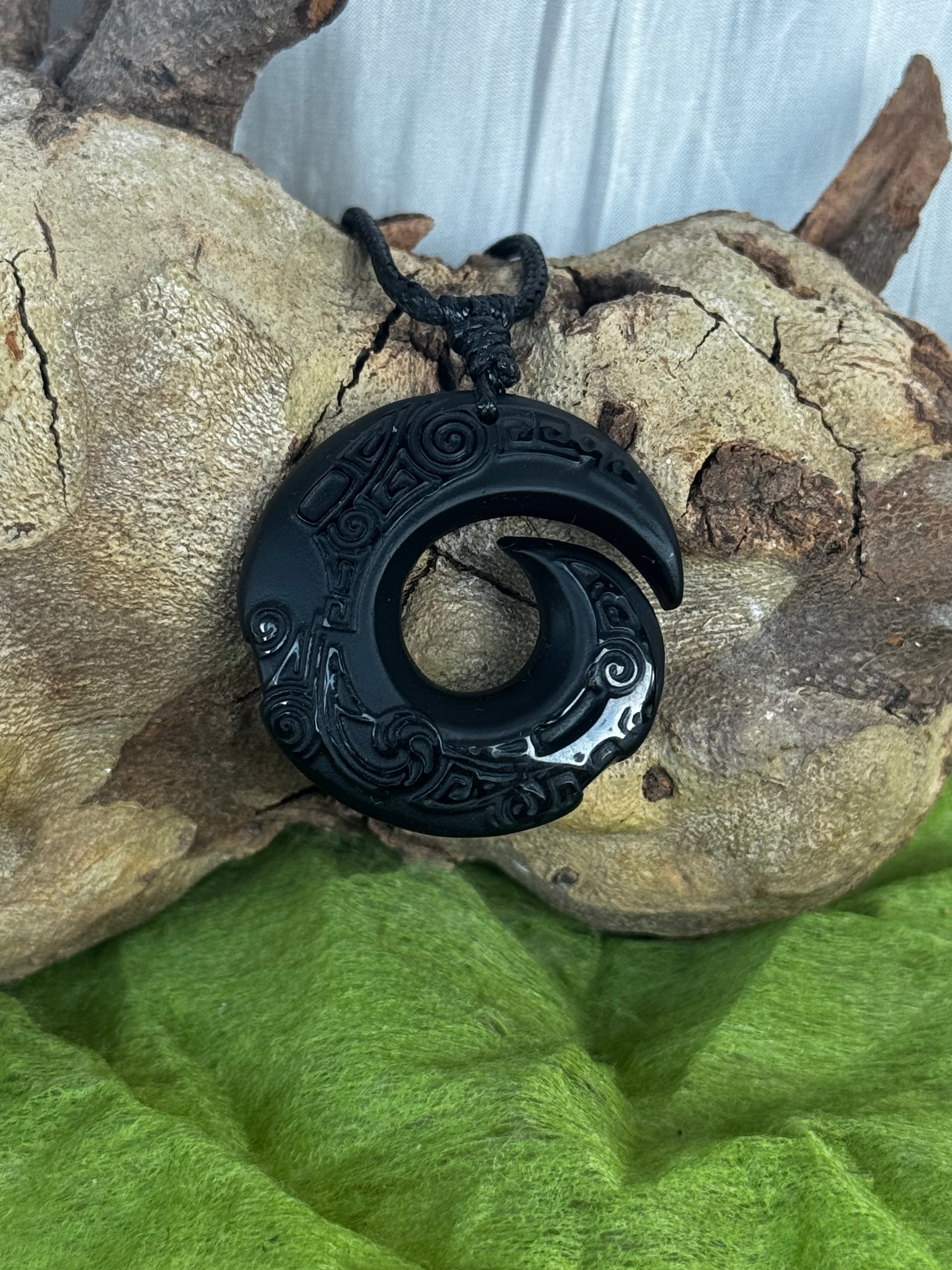 Obsidian Hei Matau Pendant