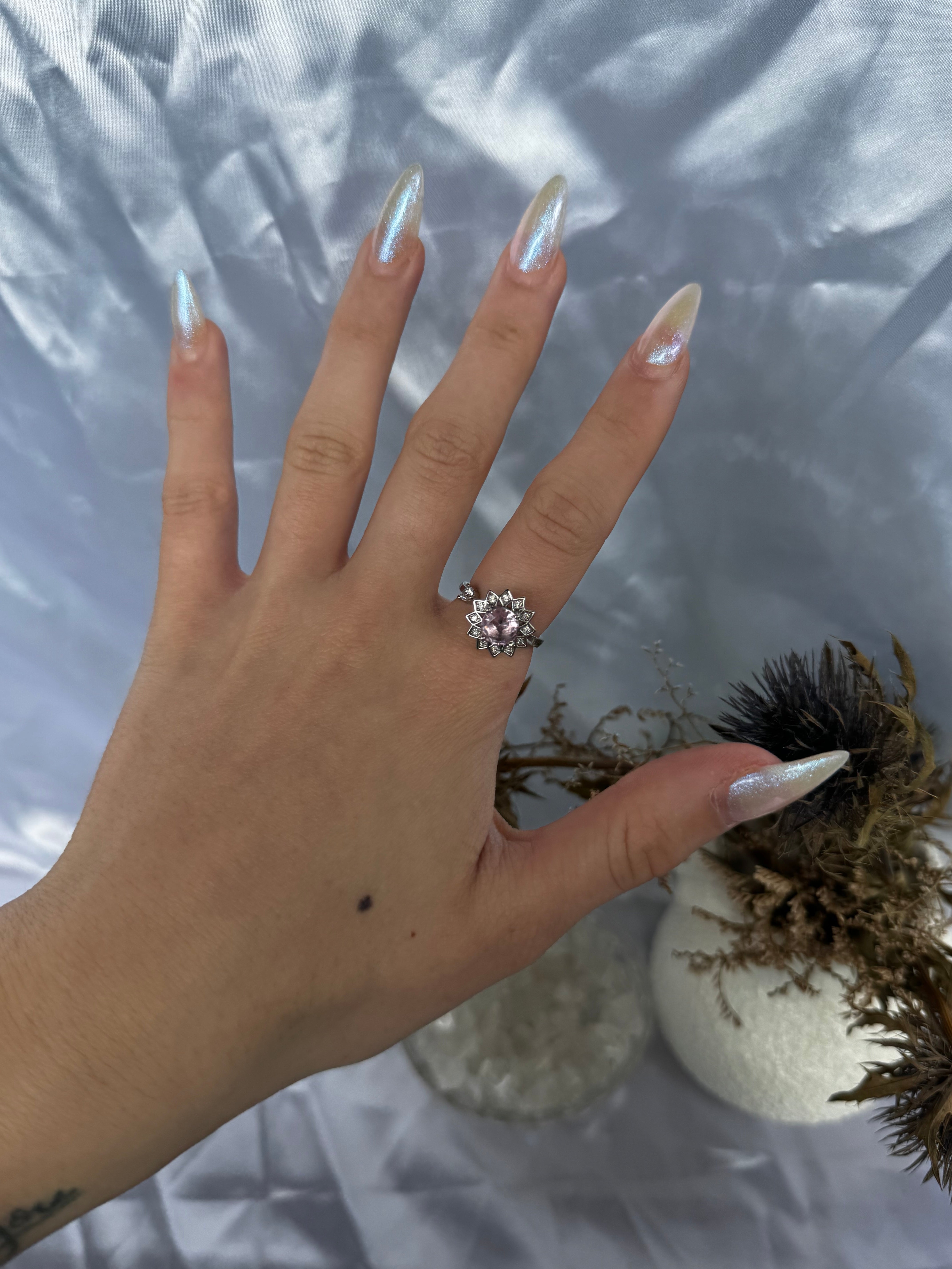 Pink or Clear Sunflower Zirconia Fidget Ring
