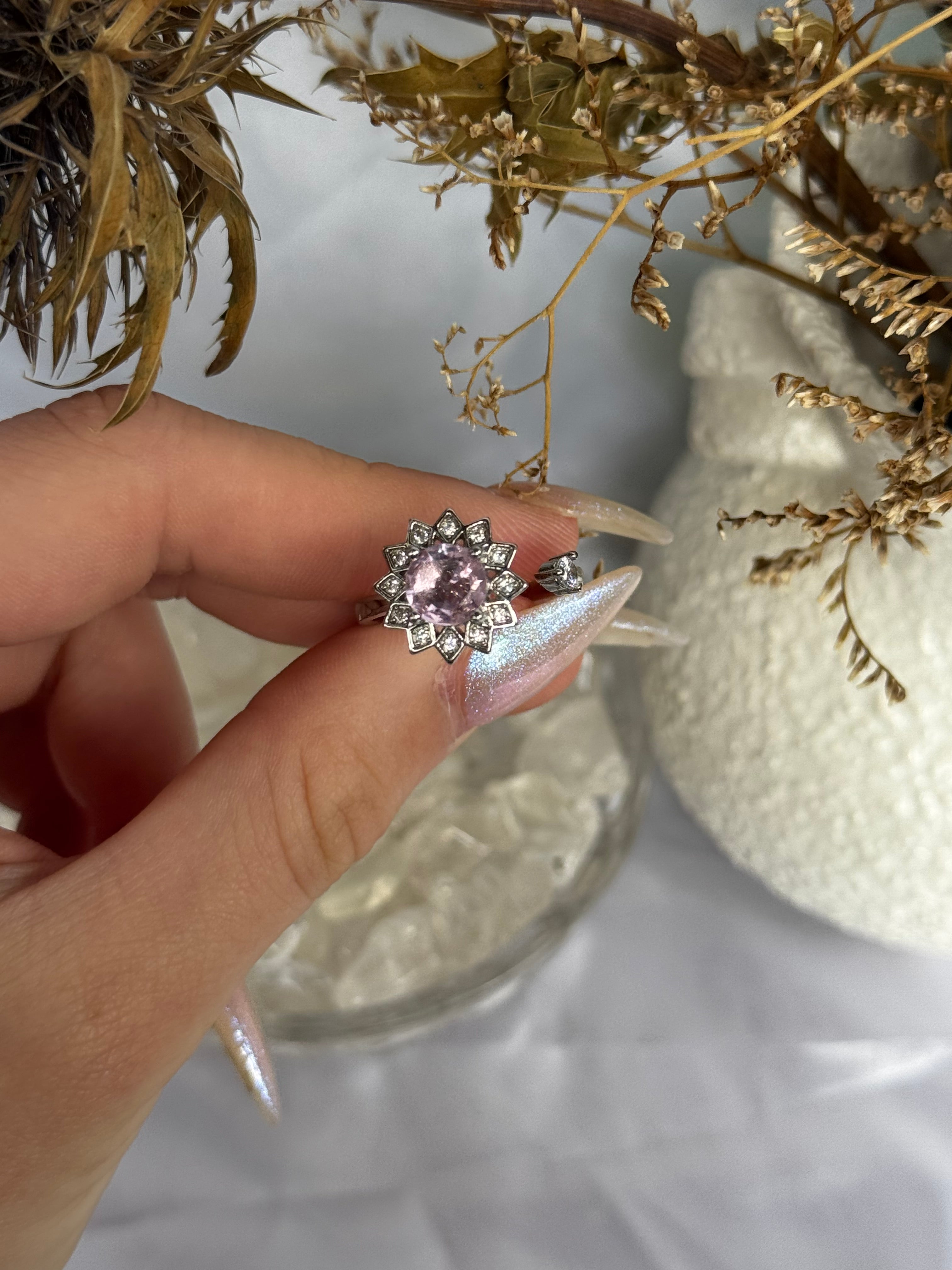 Pink or Clear Sunflower Zirconia Fidget Ring