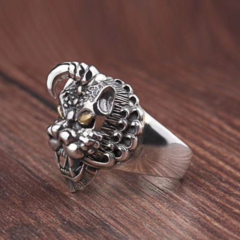 silver mythical monster ring