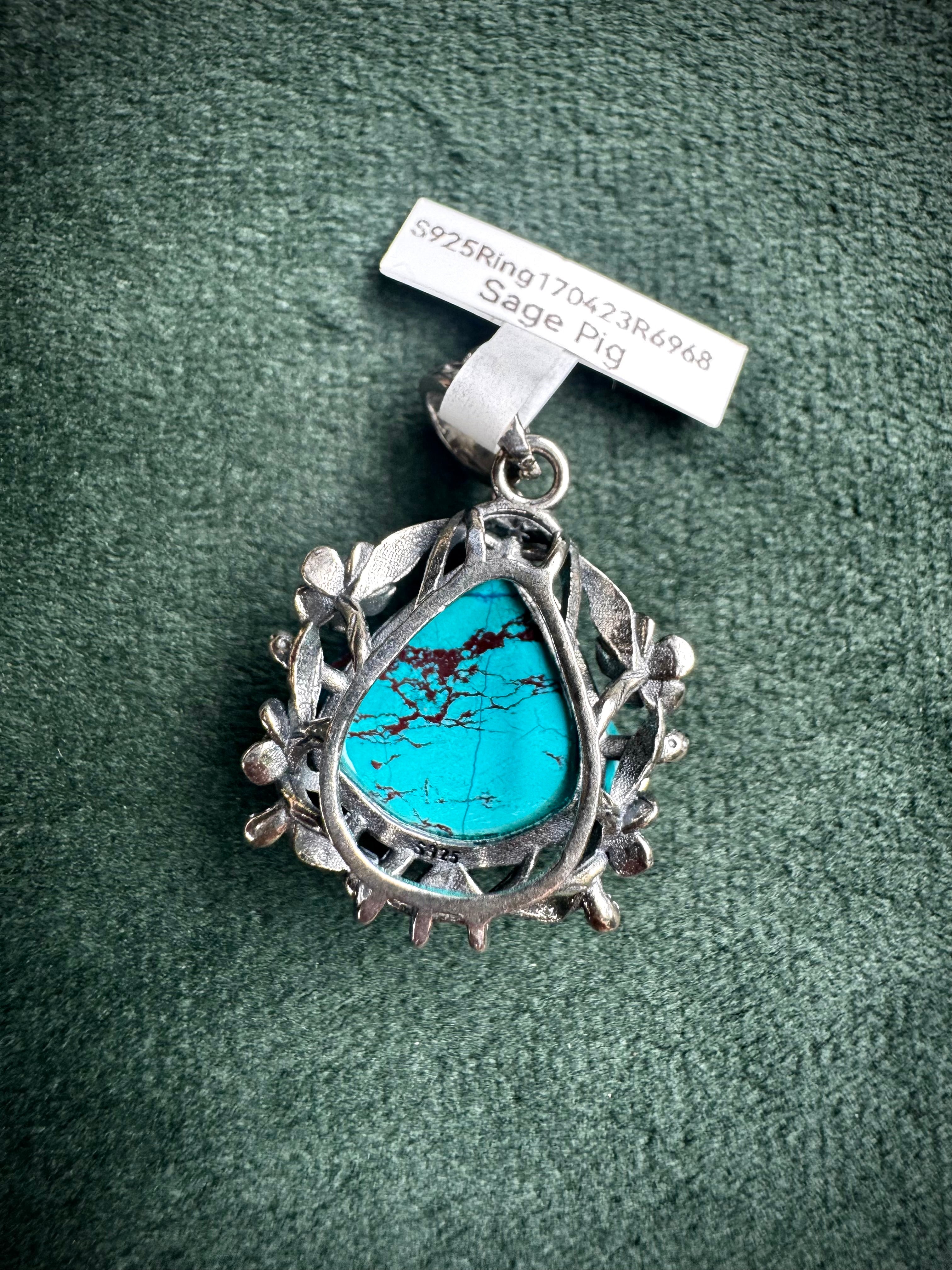 S925 Chrysocolla Floral Pendants