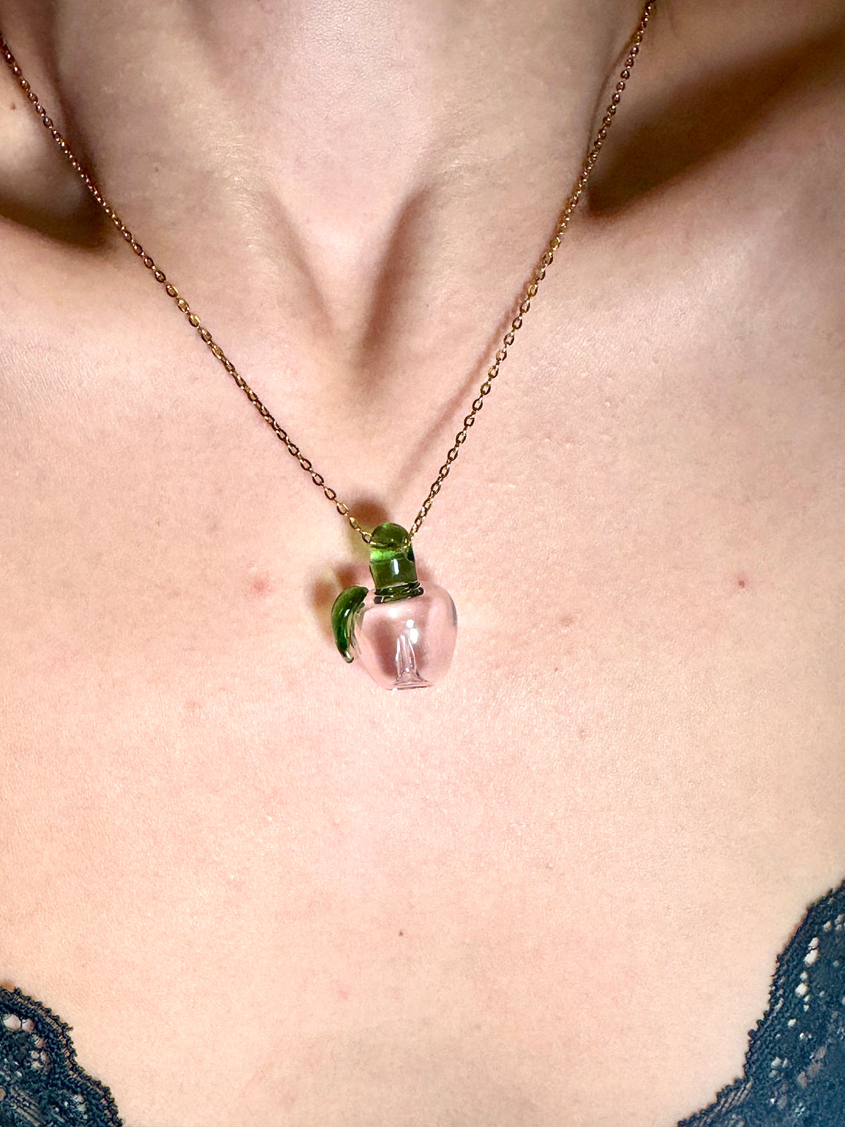 Apple Essential Oil Glass Bottle Gold Chain Necklace