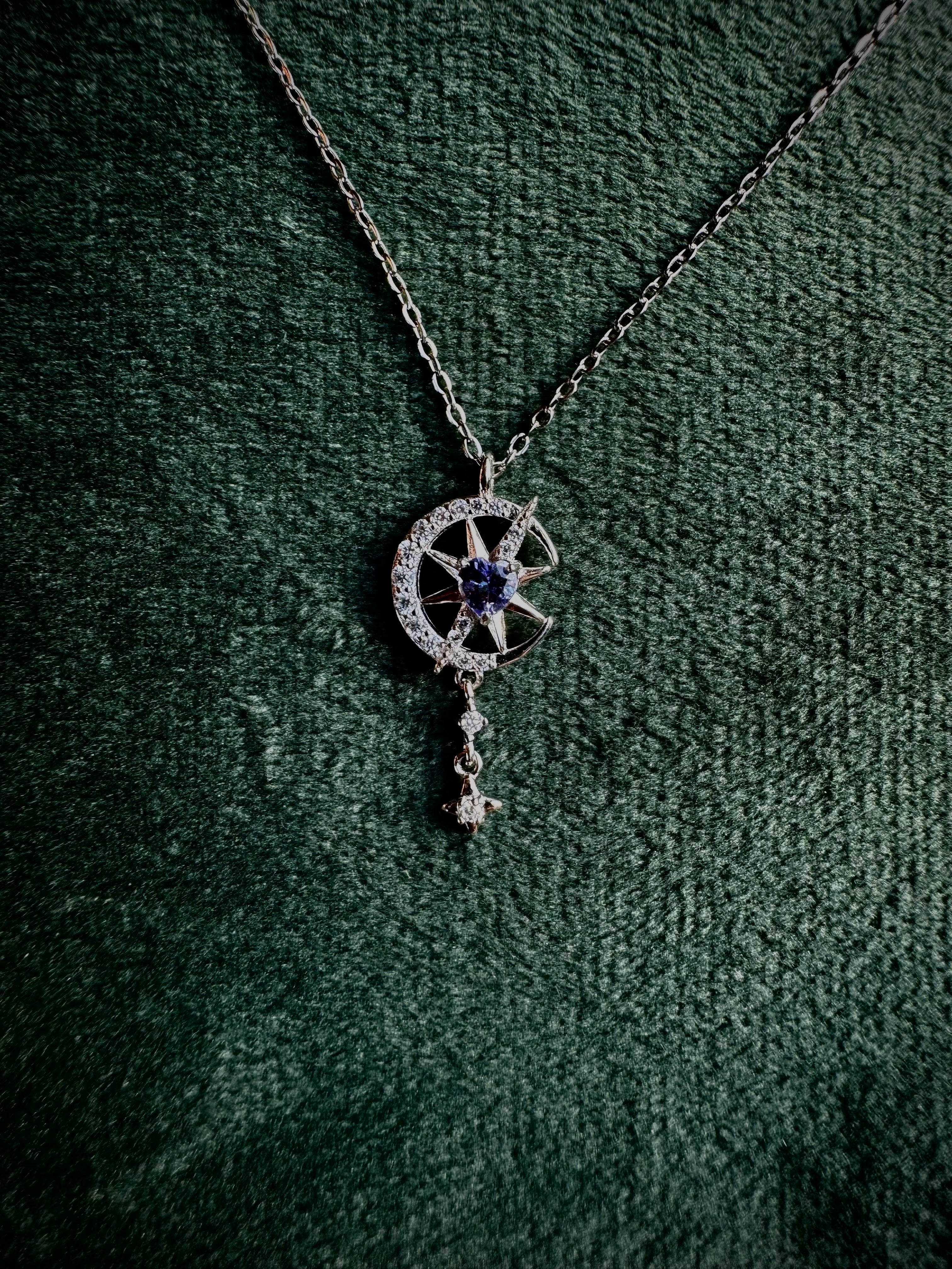 Tanzanite Moon and Star Necklace S925