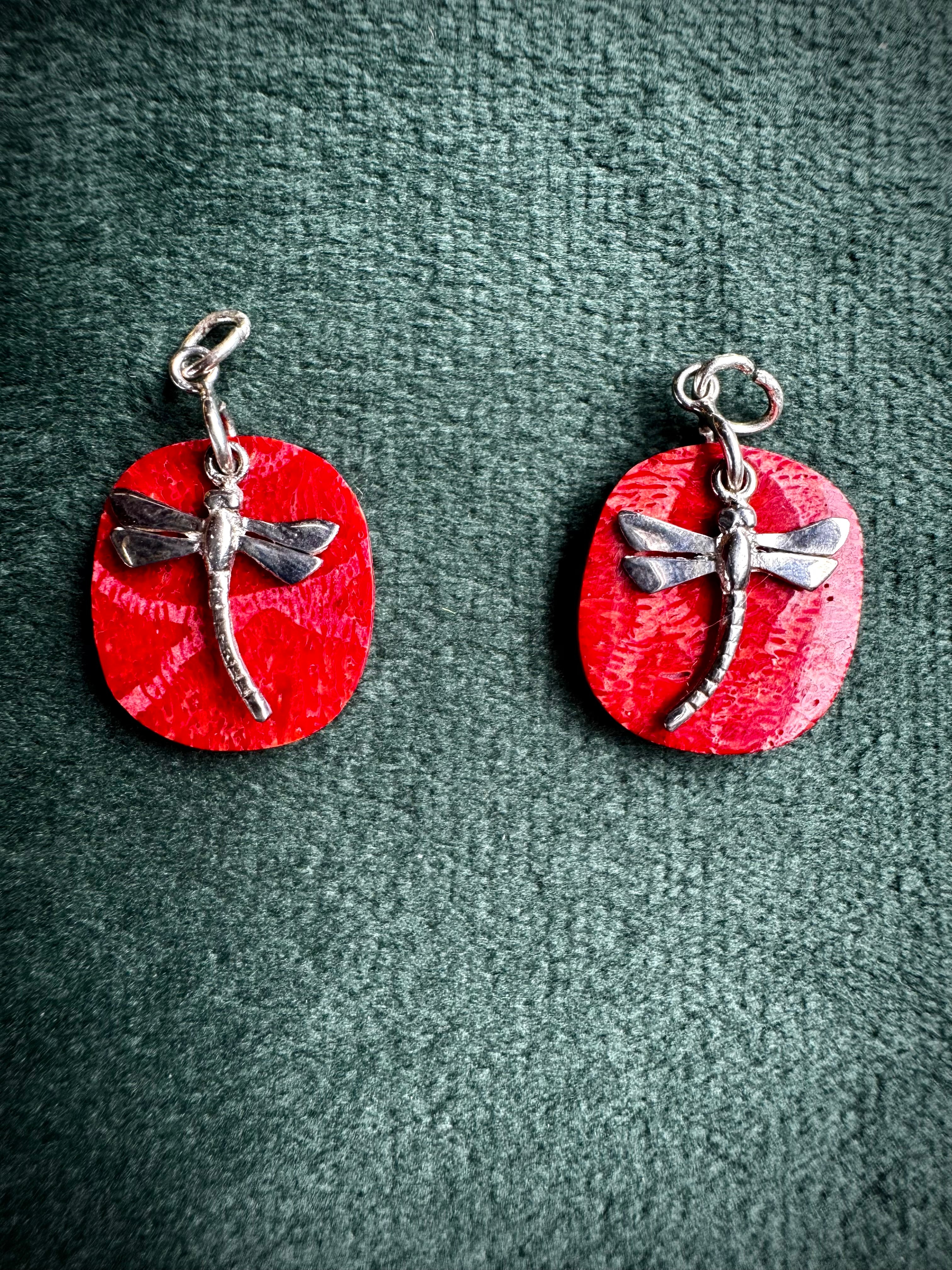 Small S925 Red Coral Dragonfly Pendant