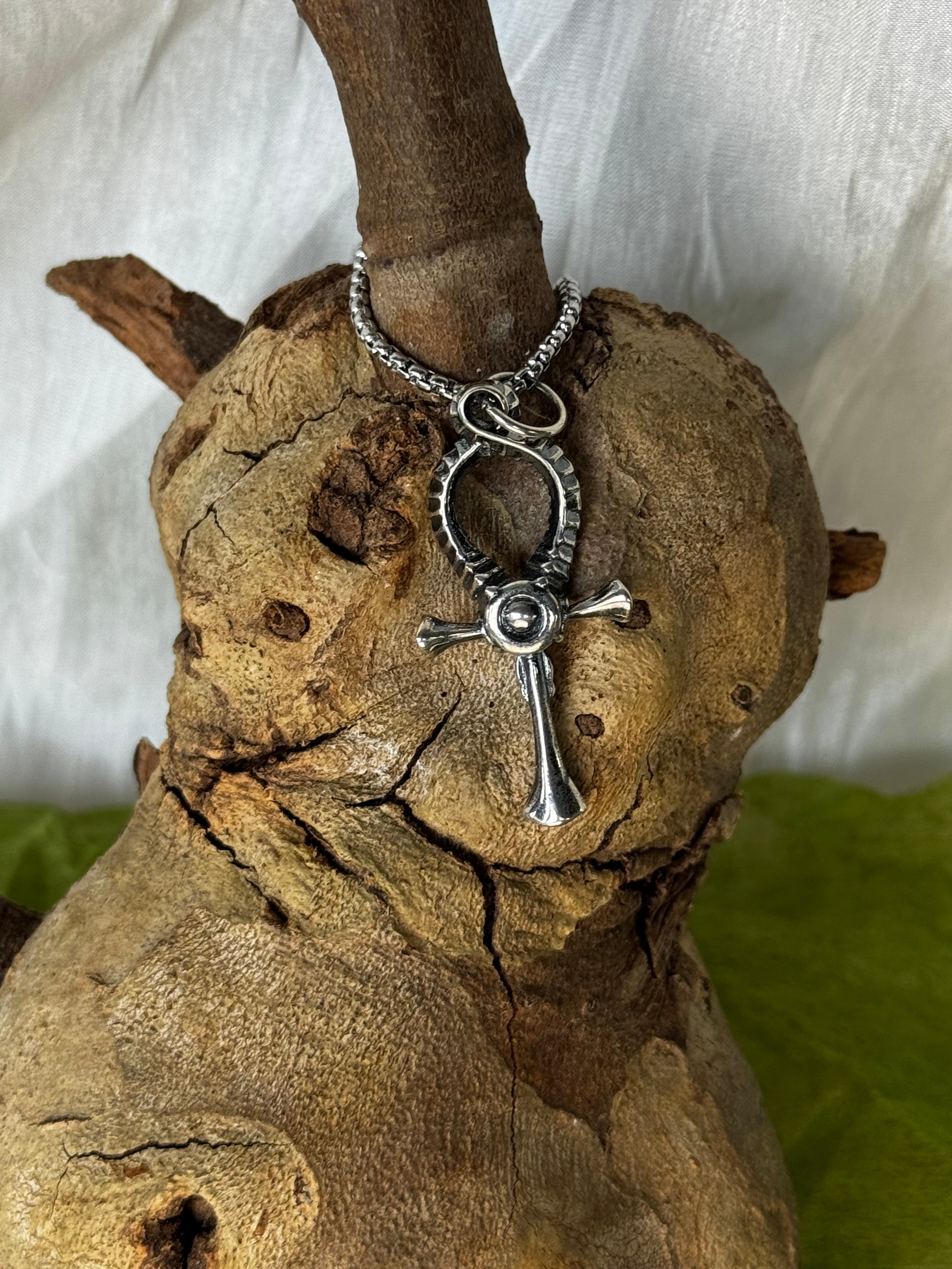 Silver Goat Skull Ankh Stainless Steel Pendant