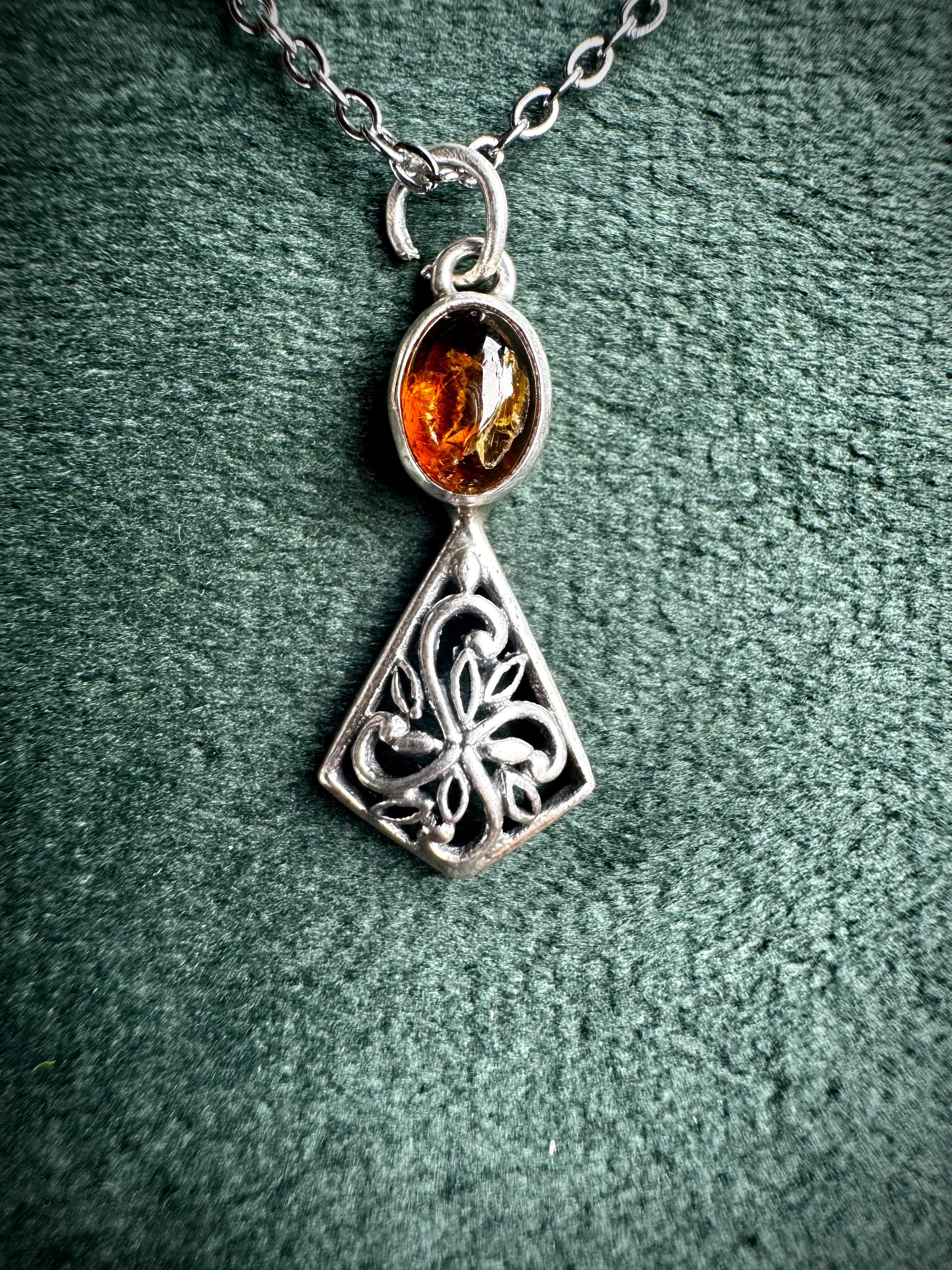 S925 Baltic Amber Filigree