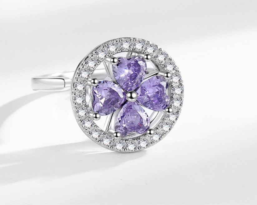 Amethyst Purple 4 Leaf Clover Fidget Ring