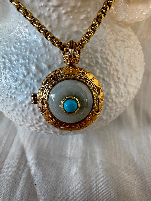 Gold Jade Locket Necklace