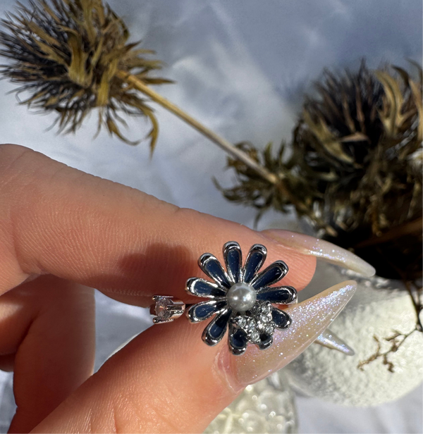 Blue Flower Fidget Ring Silver