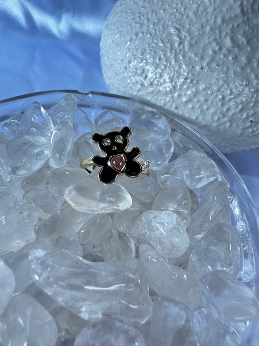 Black Bear pink heart Fidget Ring
