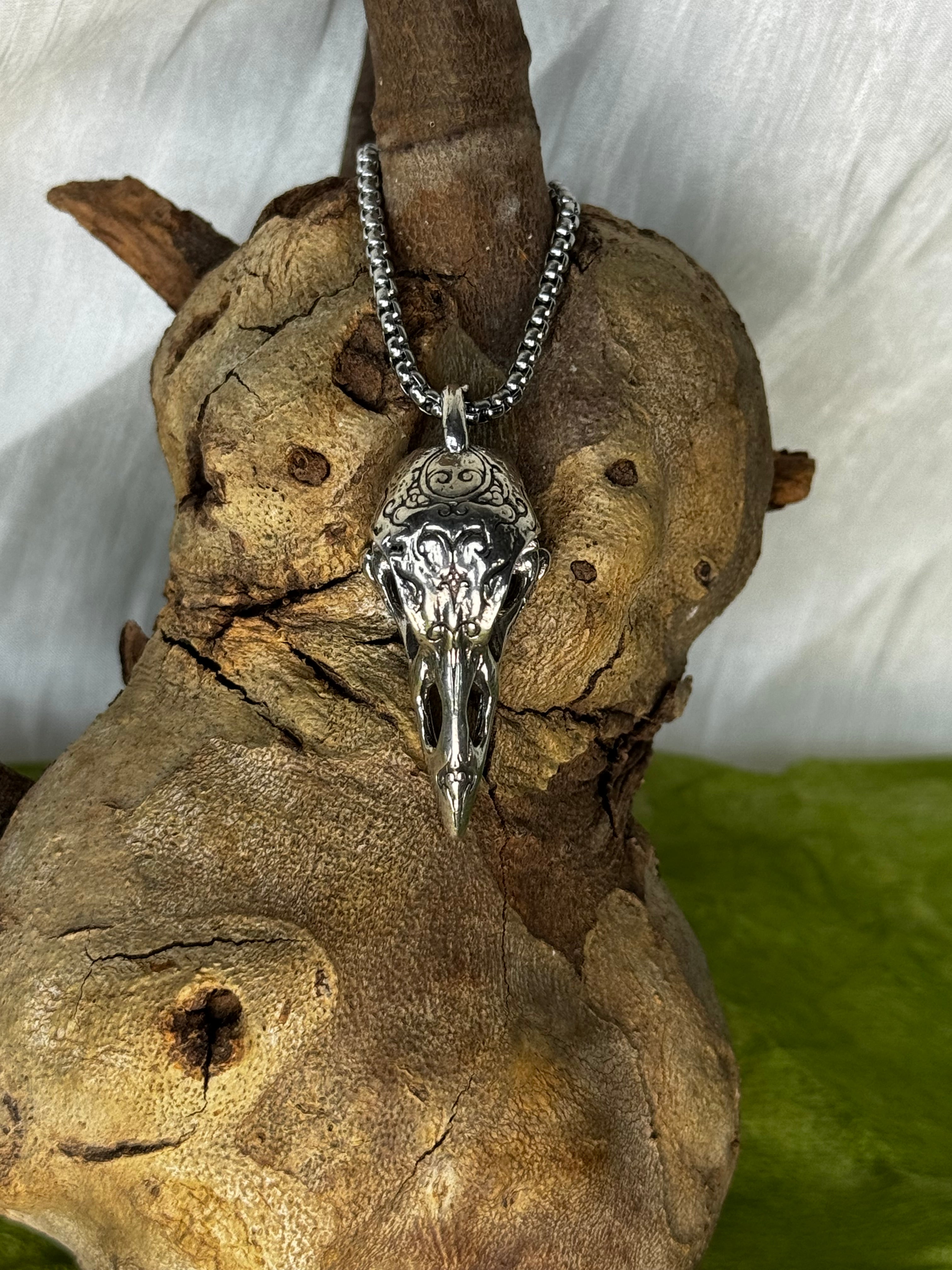 Silver Raven Skull Stainless Steel Pendant