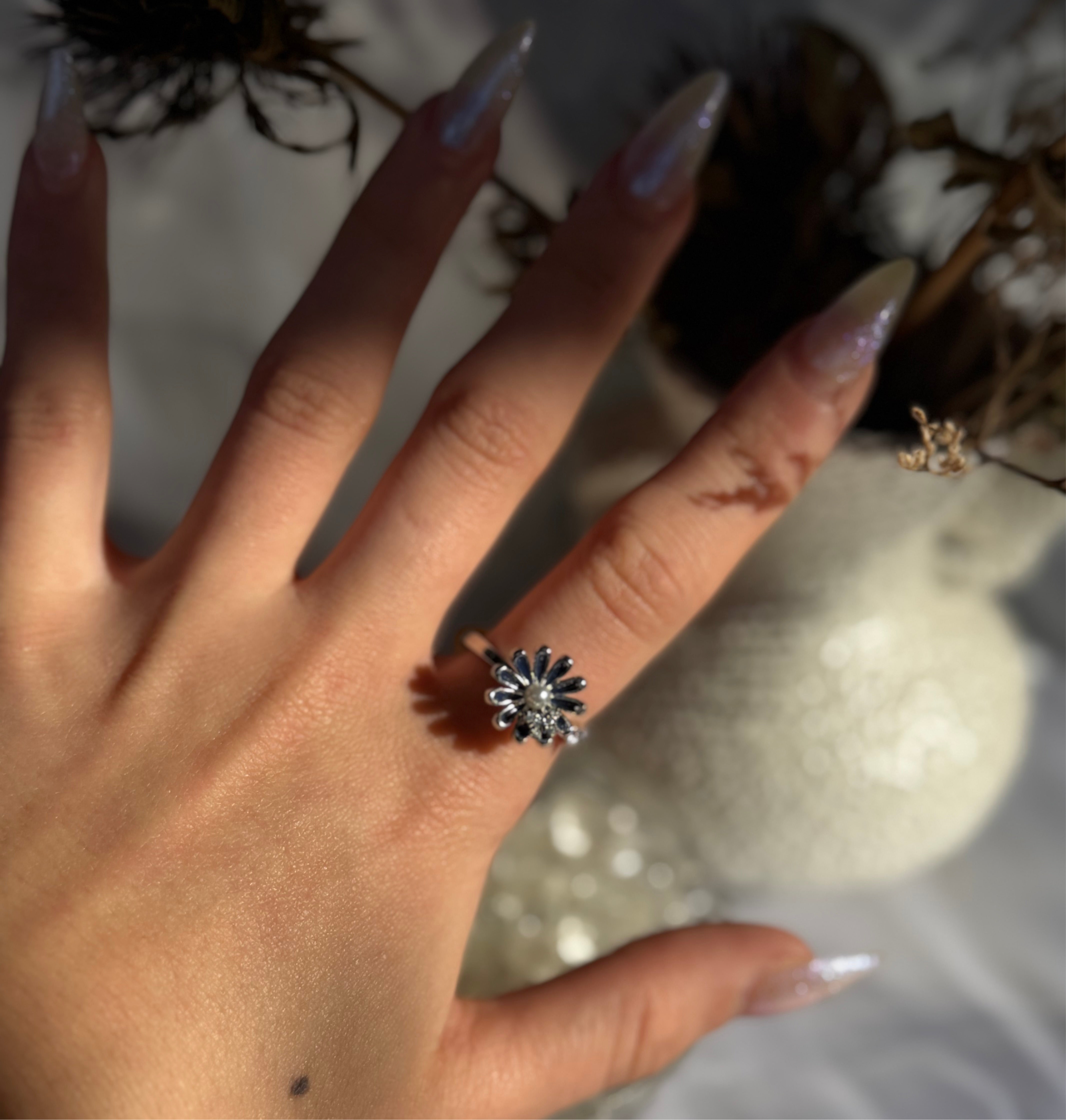 Blue Flower Fidget Ring Silver