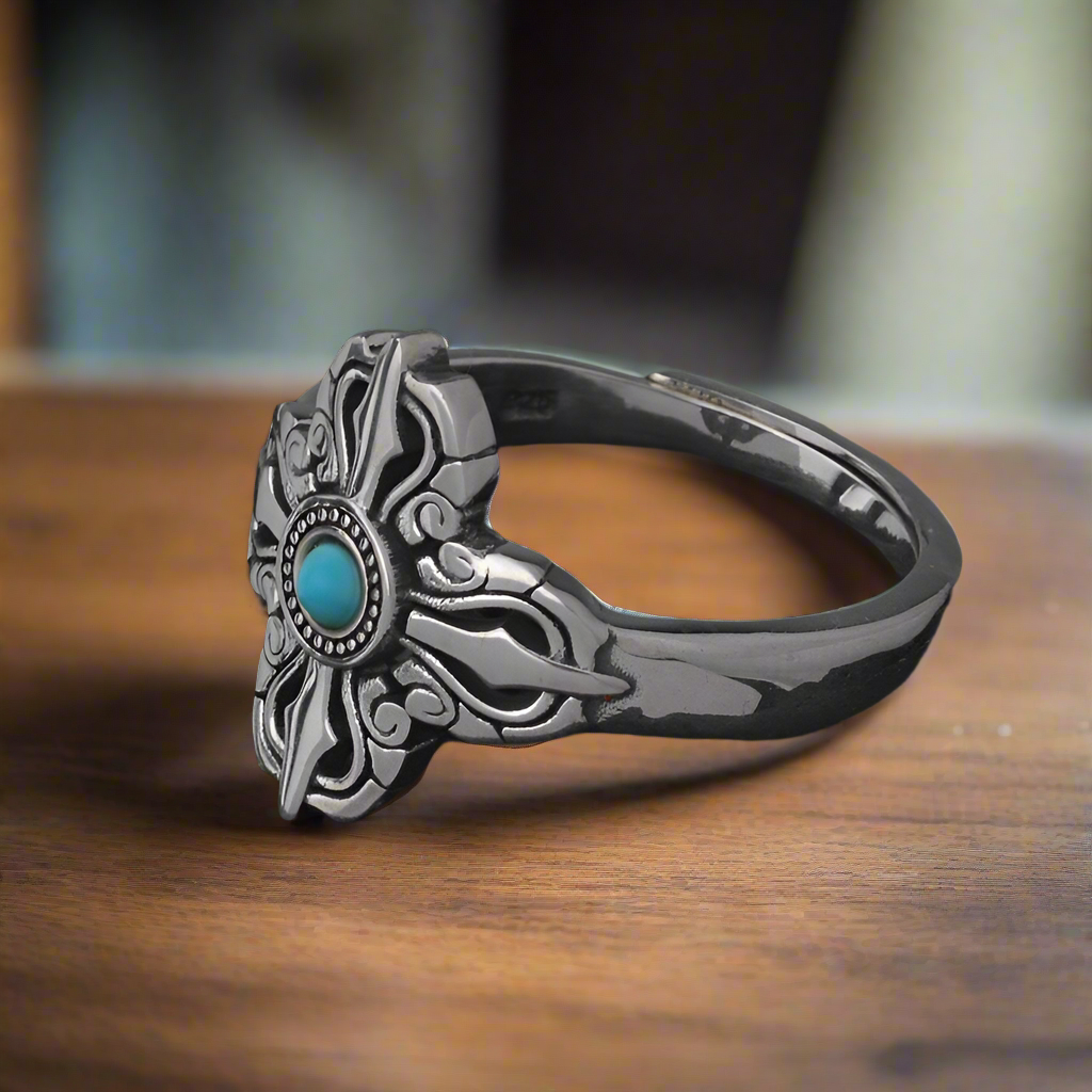 Vintage Vajra cross Turquoise silver Ring