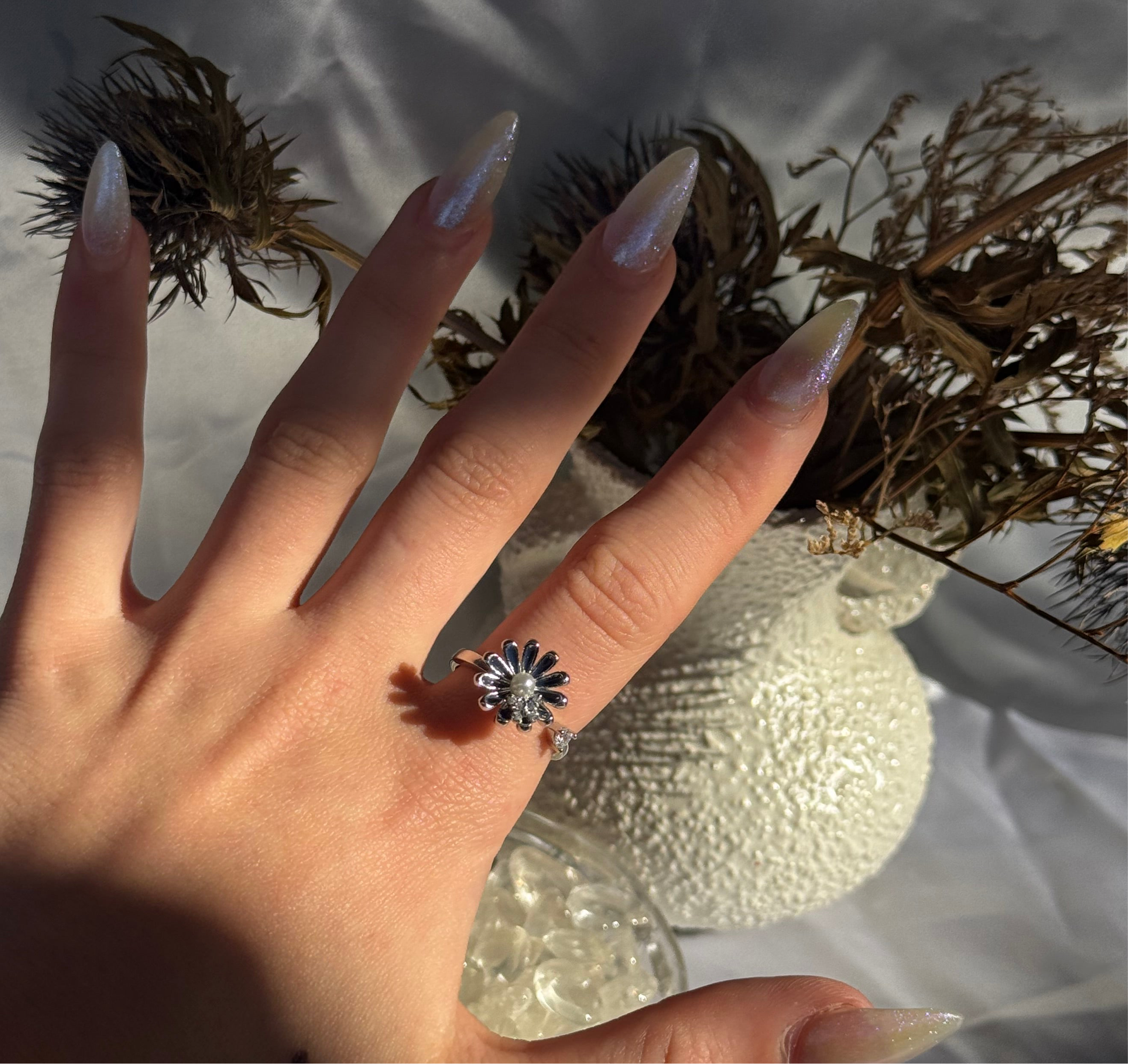 Blue Flower Fidget Ring Silver