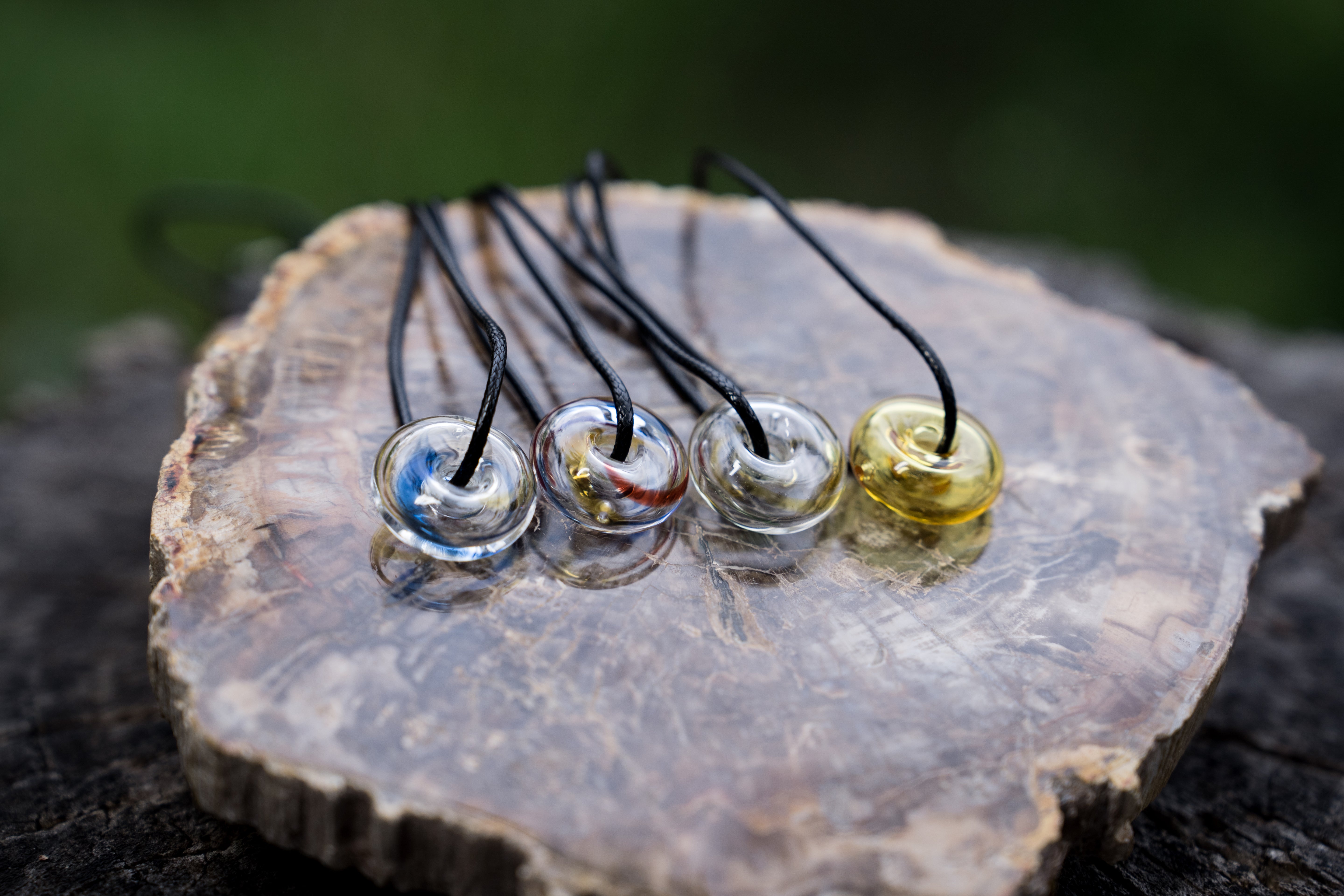 donut shape essential oil glass bottle necklace with black strap