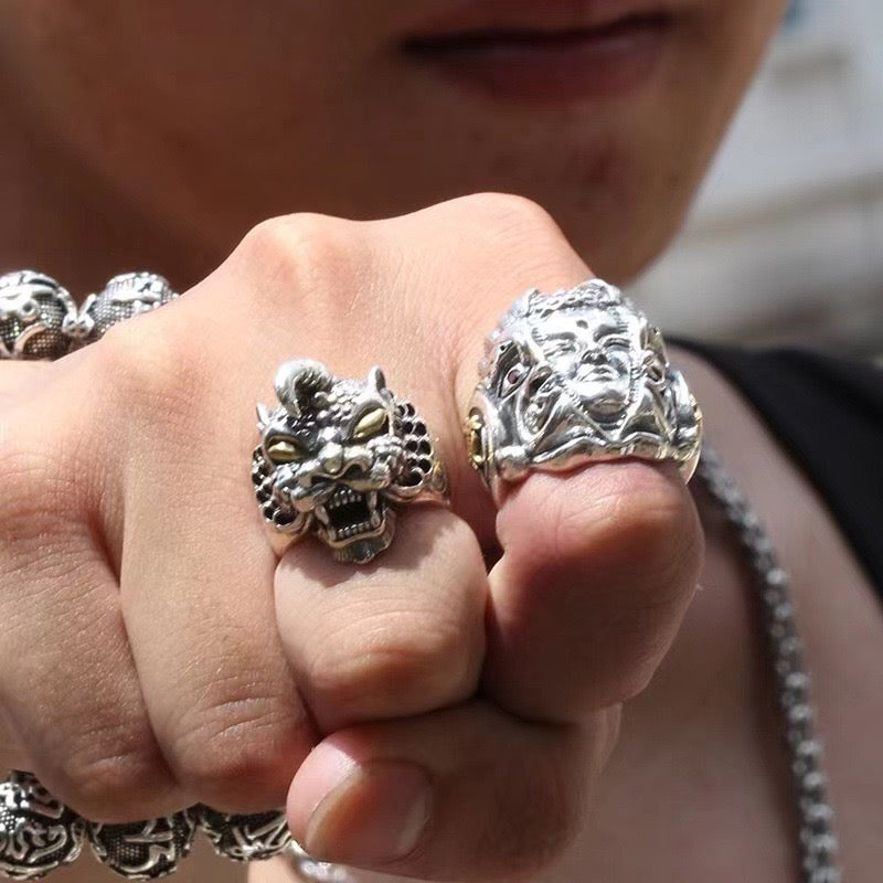 silver mythical monster ring