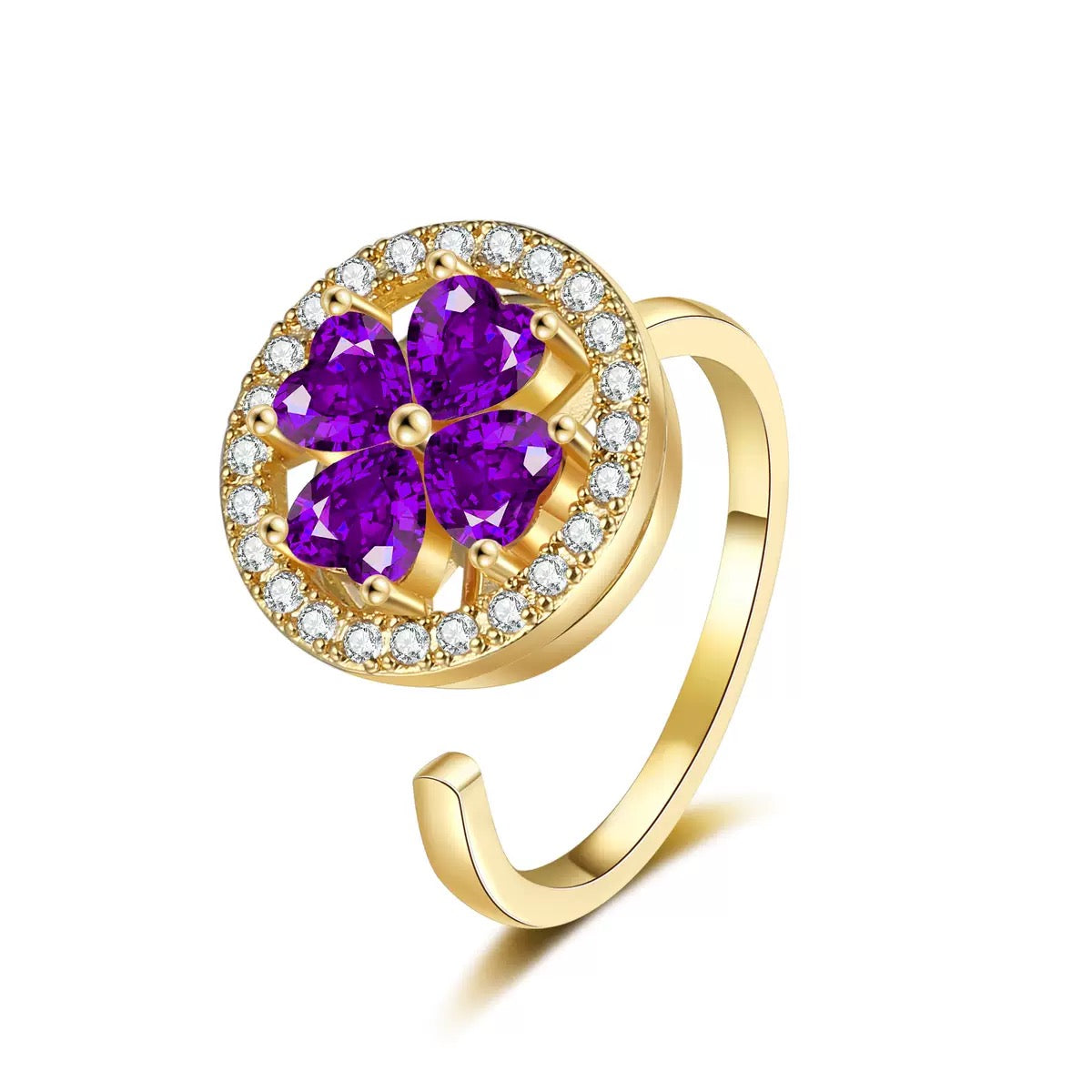 Amethyst Purple 4 Leaf Clover Fidget Ring