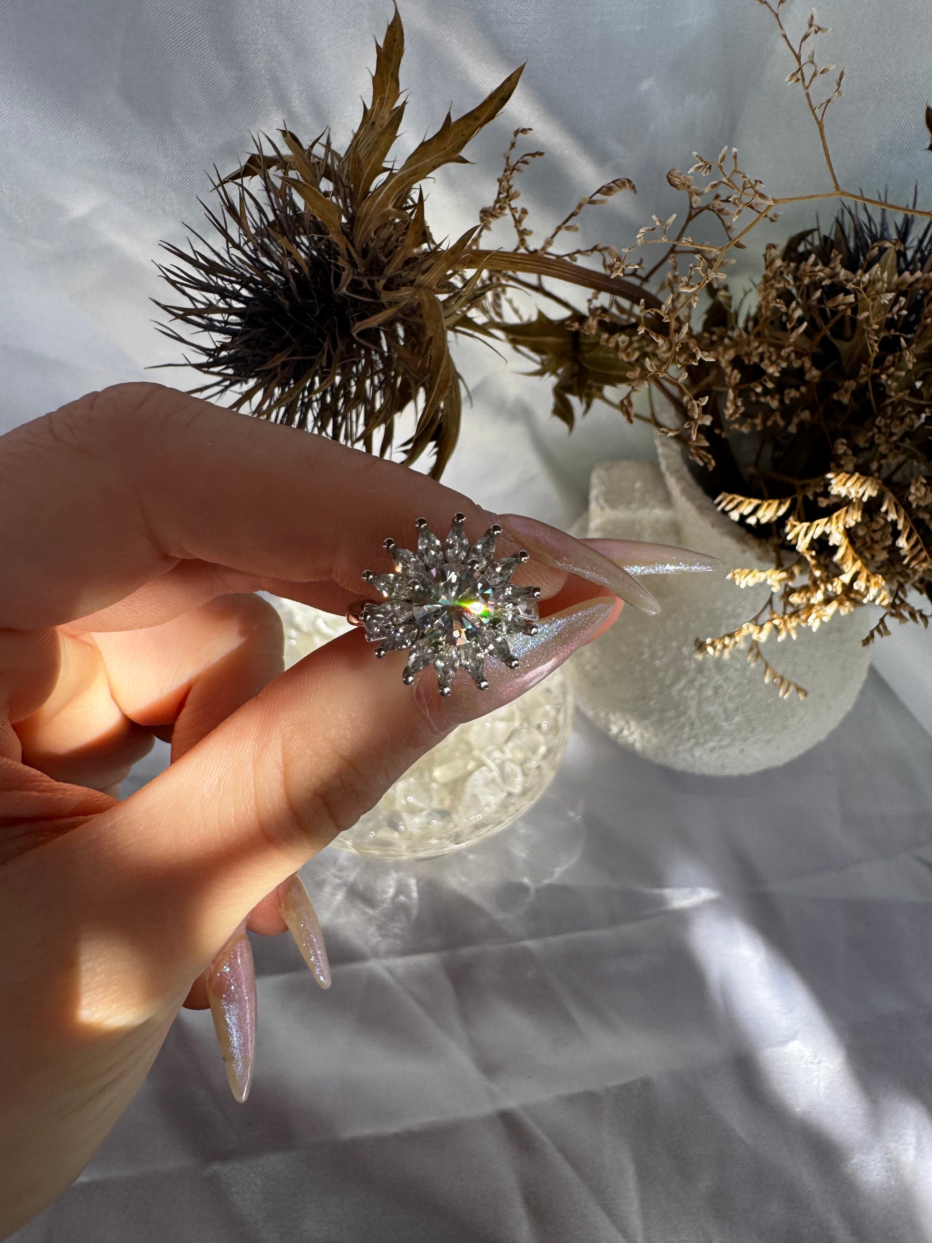 Silver Clear Sunflower Zirconia Fidget Ring