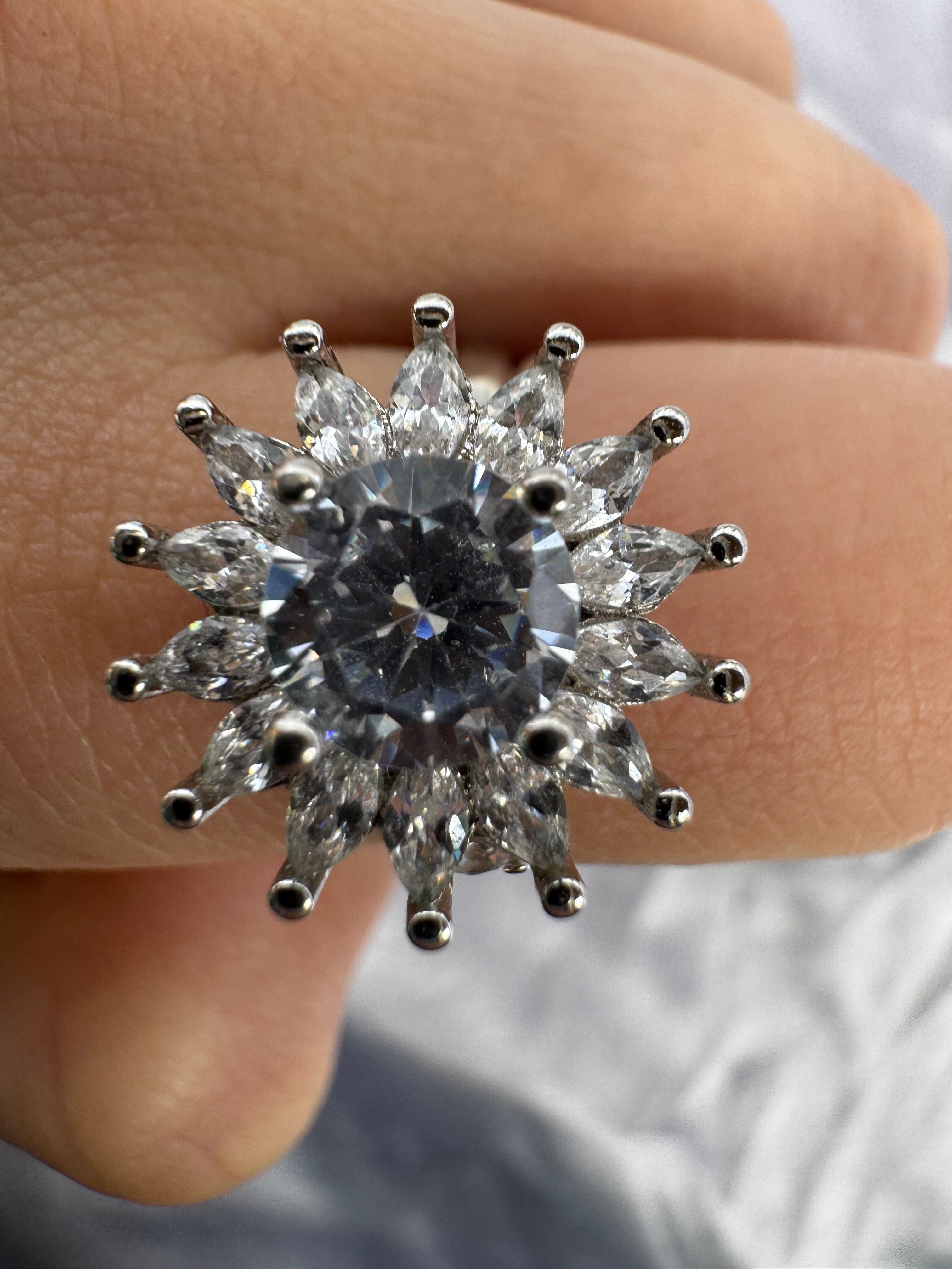 Silver Clear Sunflower Zirconia Fidget Ring