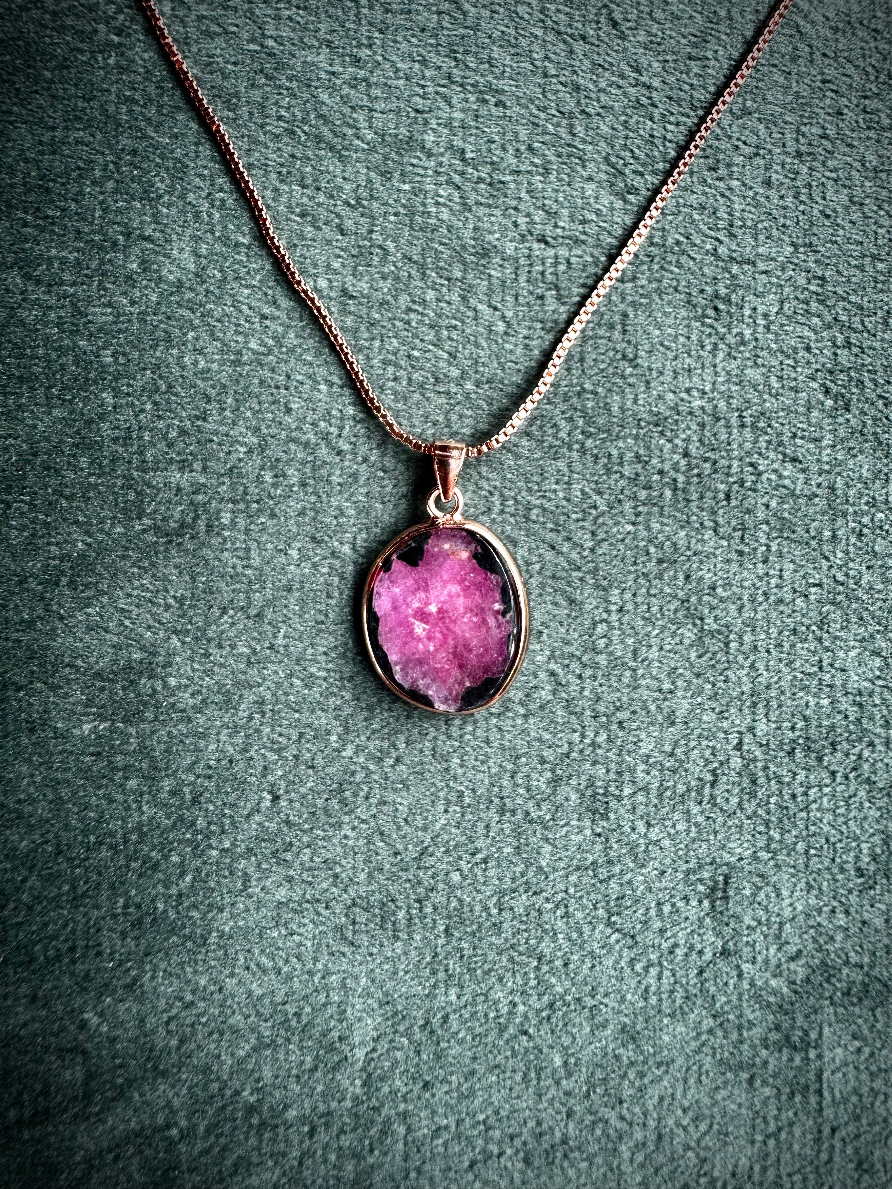 Raw Ruby Rose gold pendant