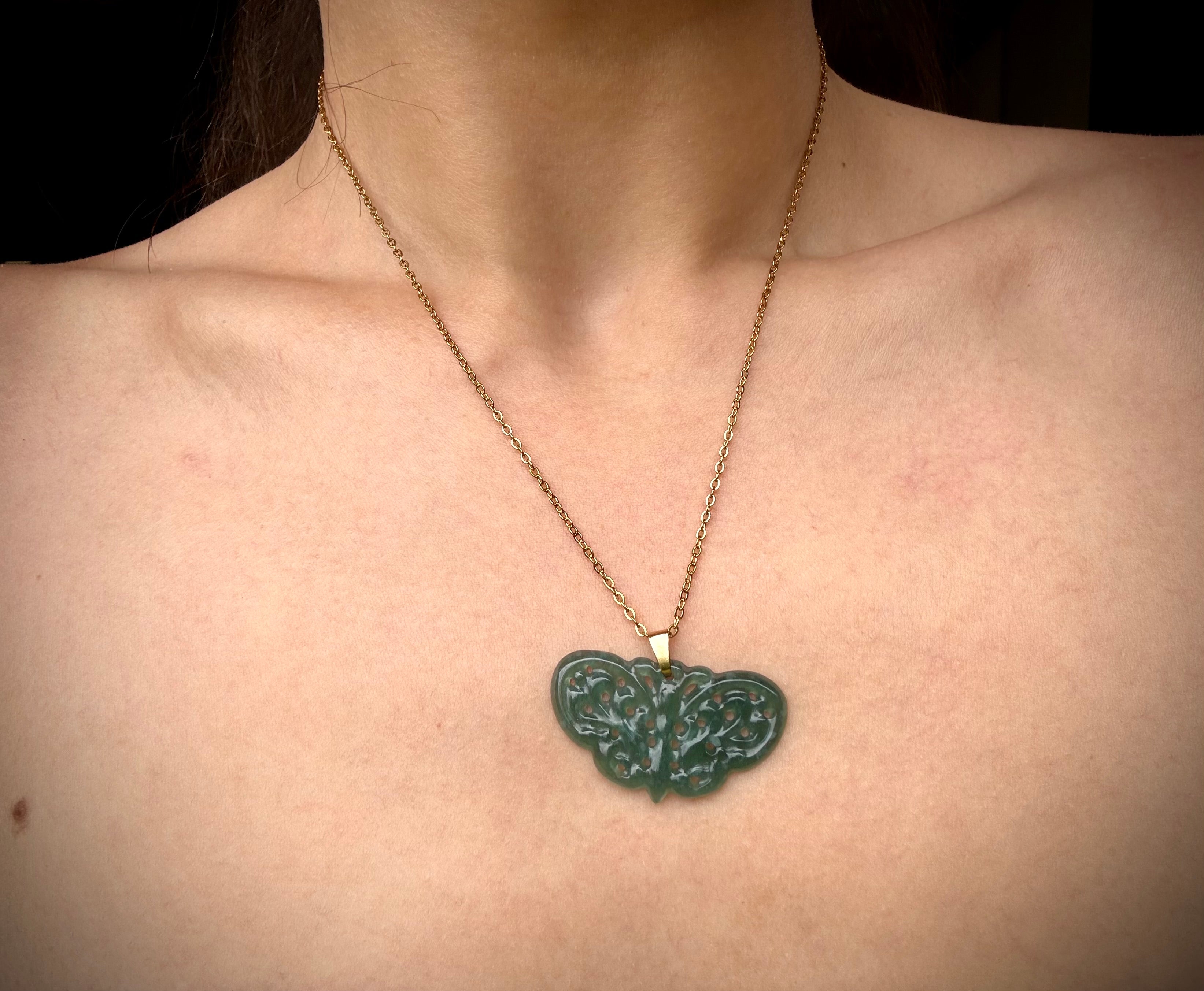 Blue Jade Butterfly Pendant