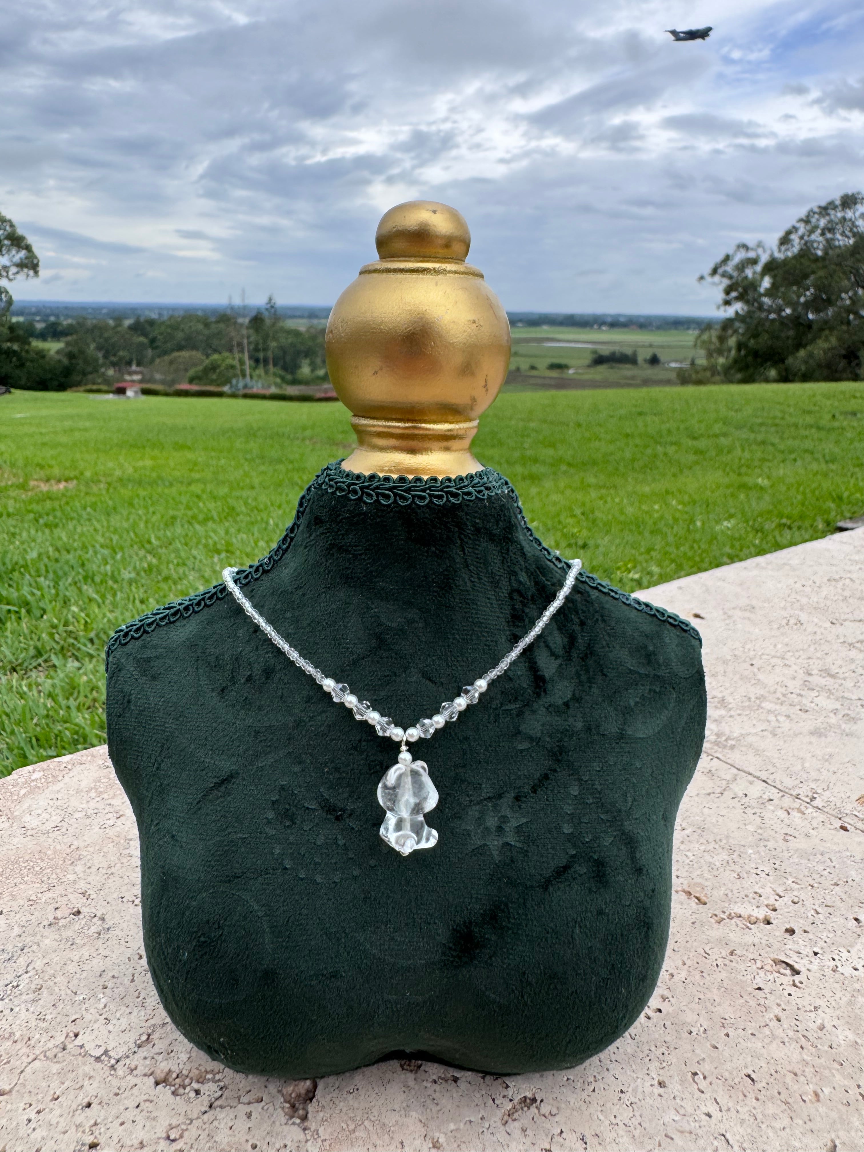 Clear Quartz Bear Necklace