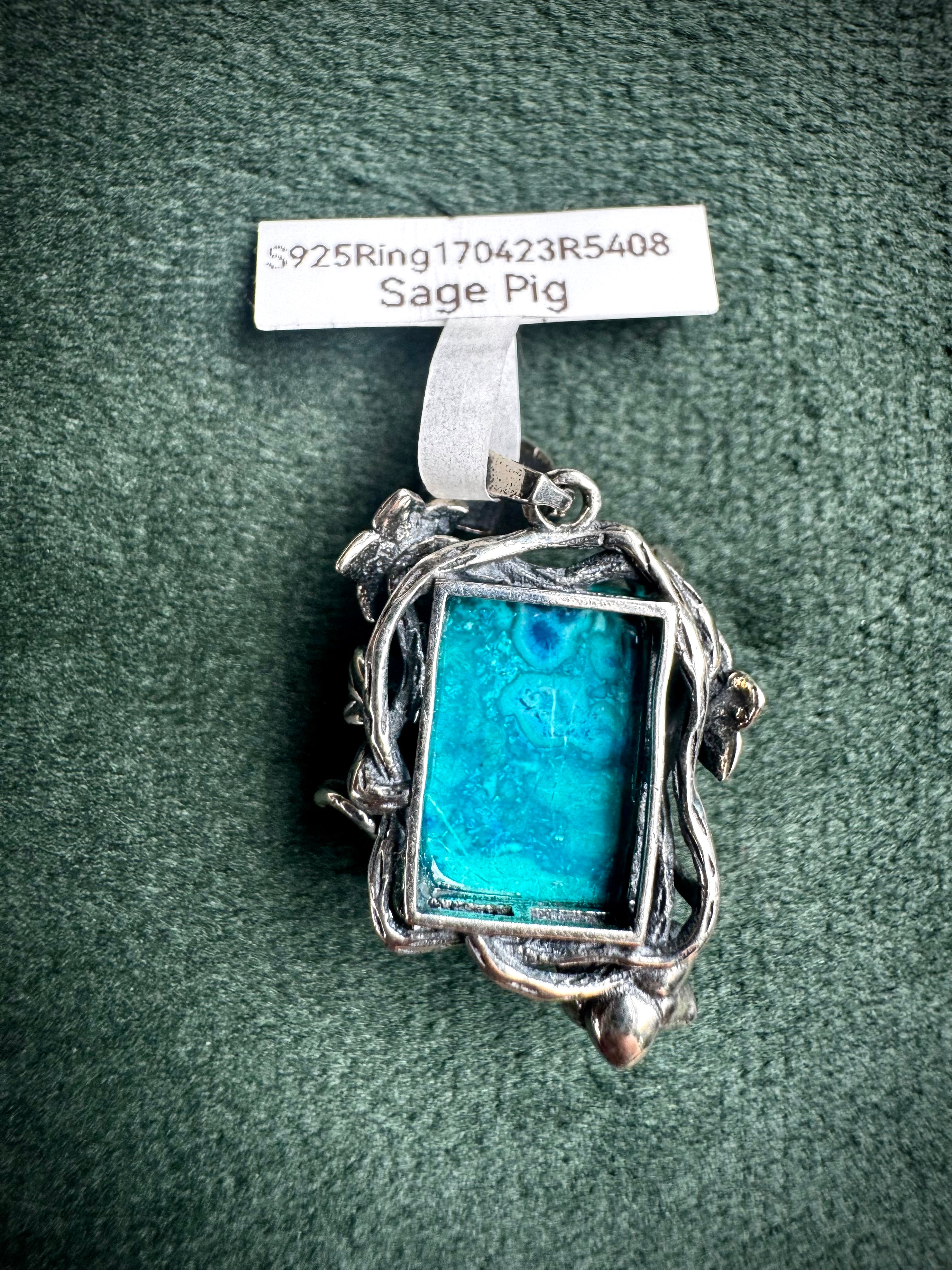 S925 Chrysocolla Floral Pendants