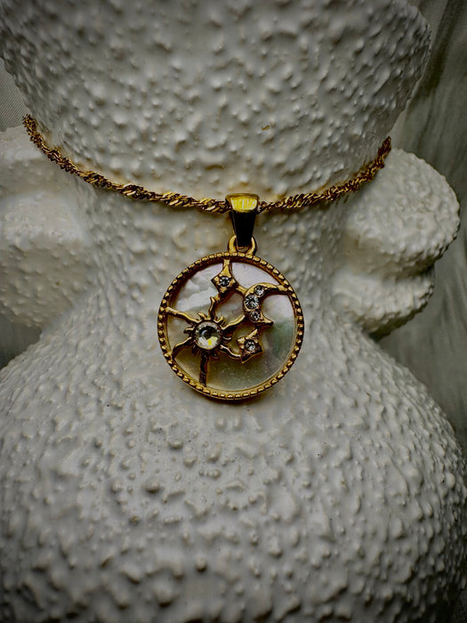 Mother of Pearl Sun, Moon and Stars pendant