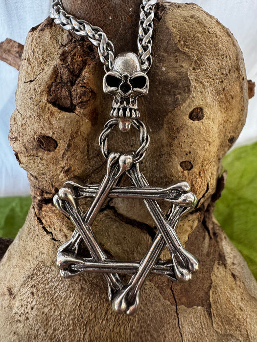 Silver Skull and Bones Stainless Steel Pendant