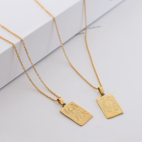 Gold Tarot Card Zodiac Necklaces