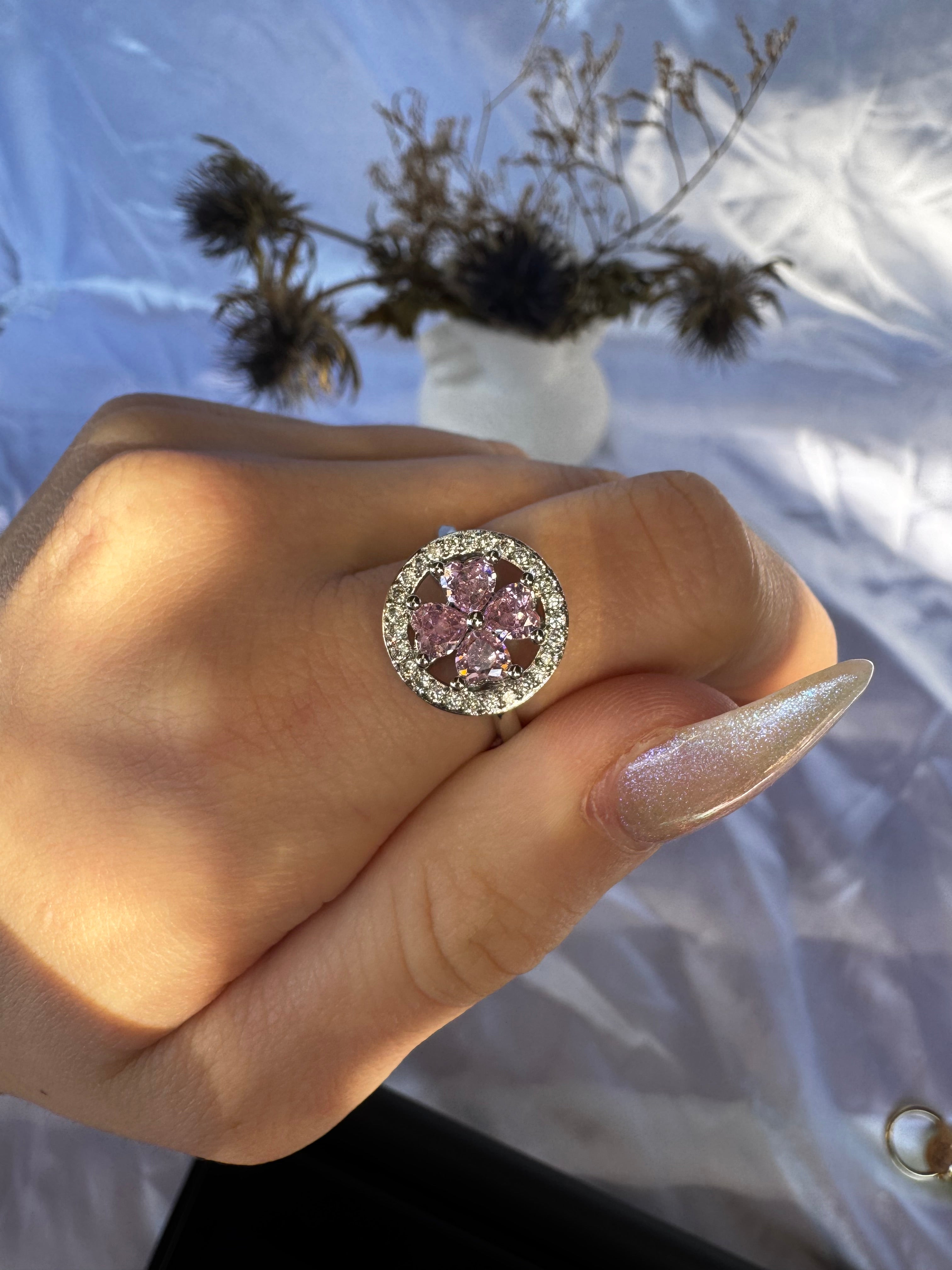 Pink 4 Leaf Clover Fidget Ring