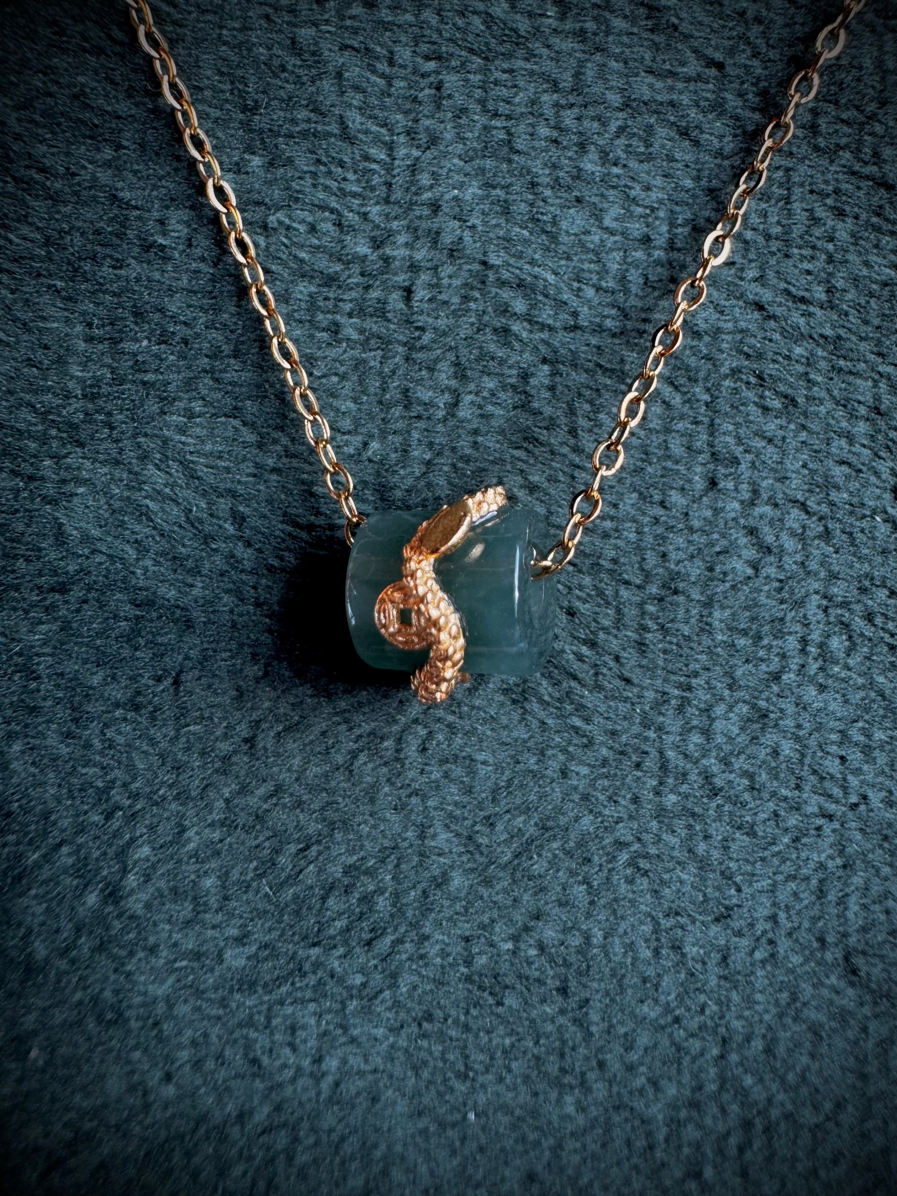 Gold Snake Wrapped Jade S925