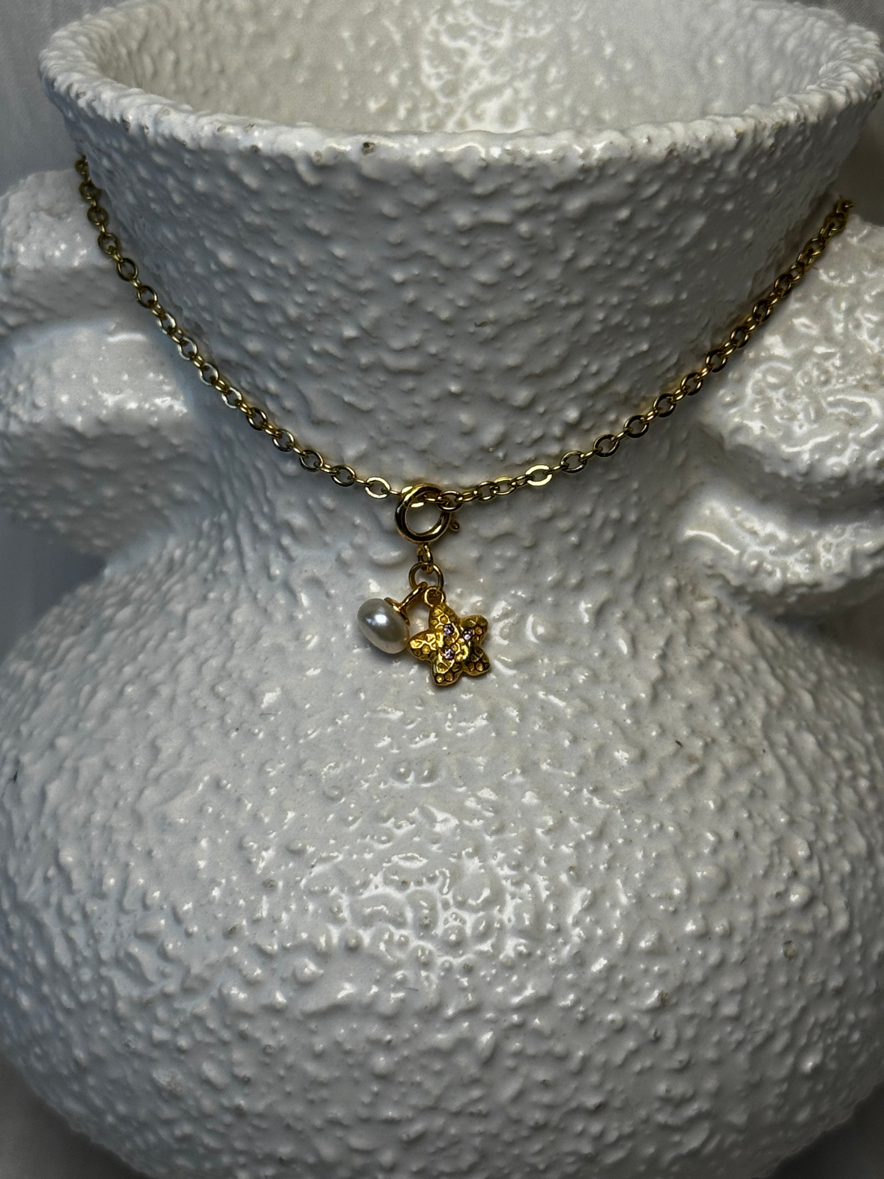 MINI Starfish and Freshwater Pearl S925