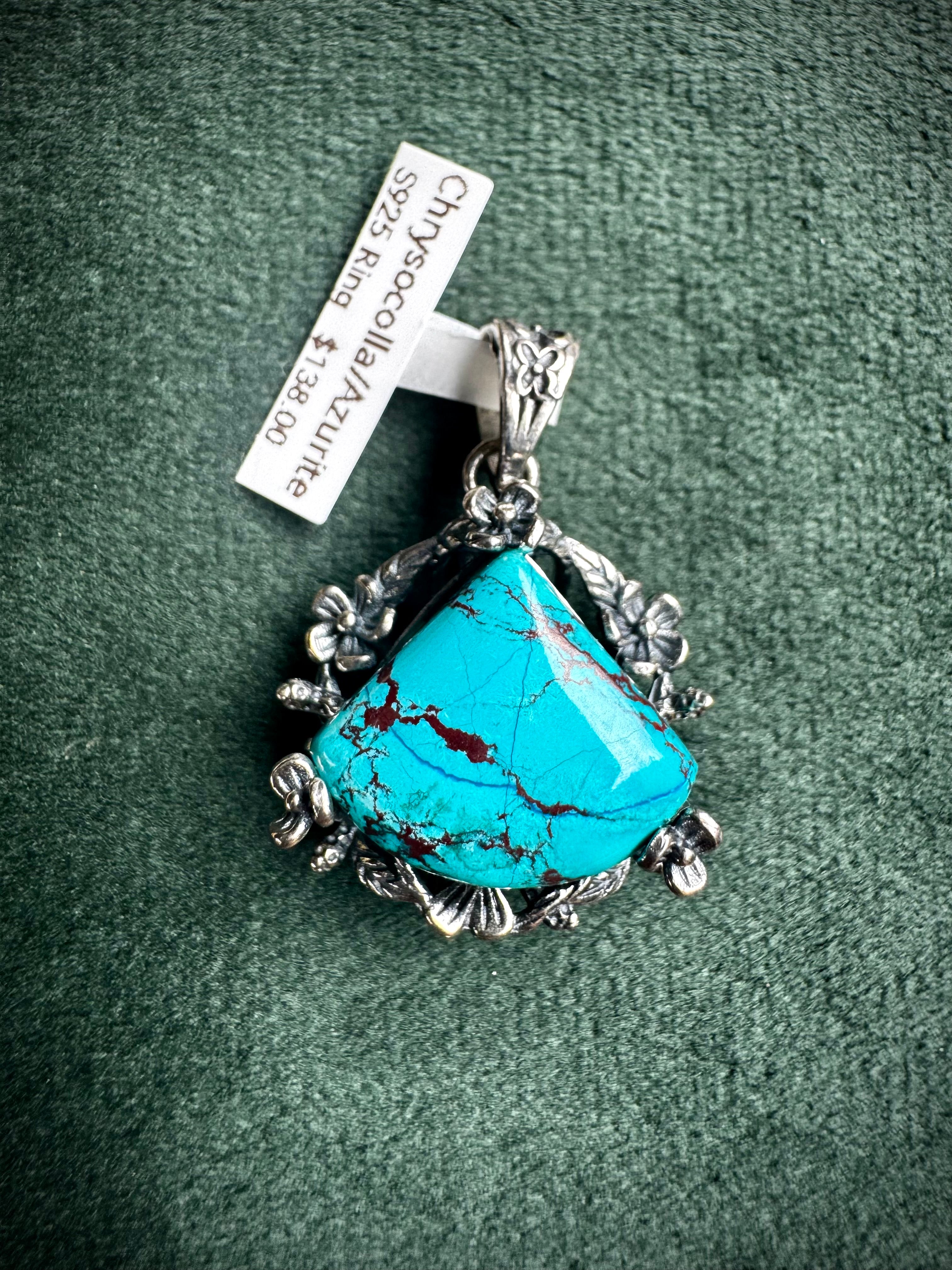 S925 Chrysocolla Floral Pendants