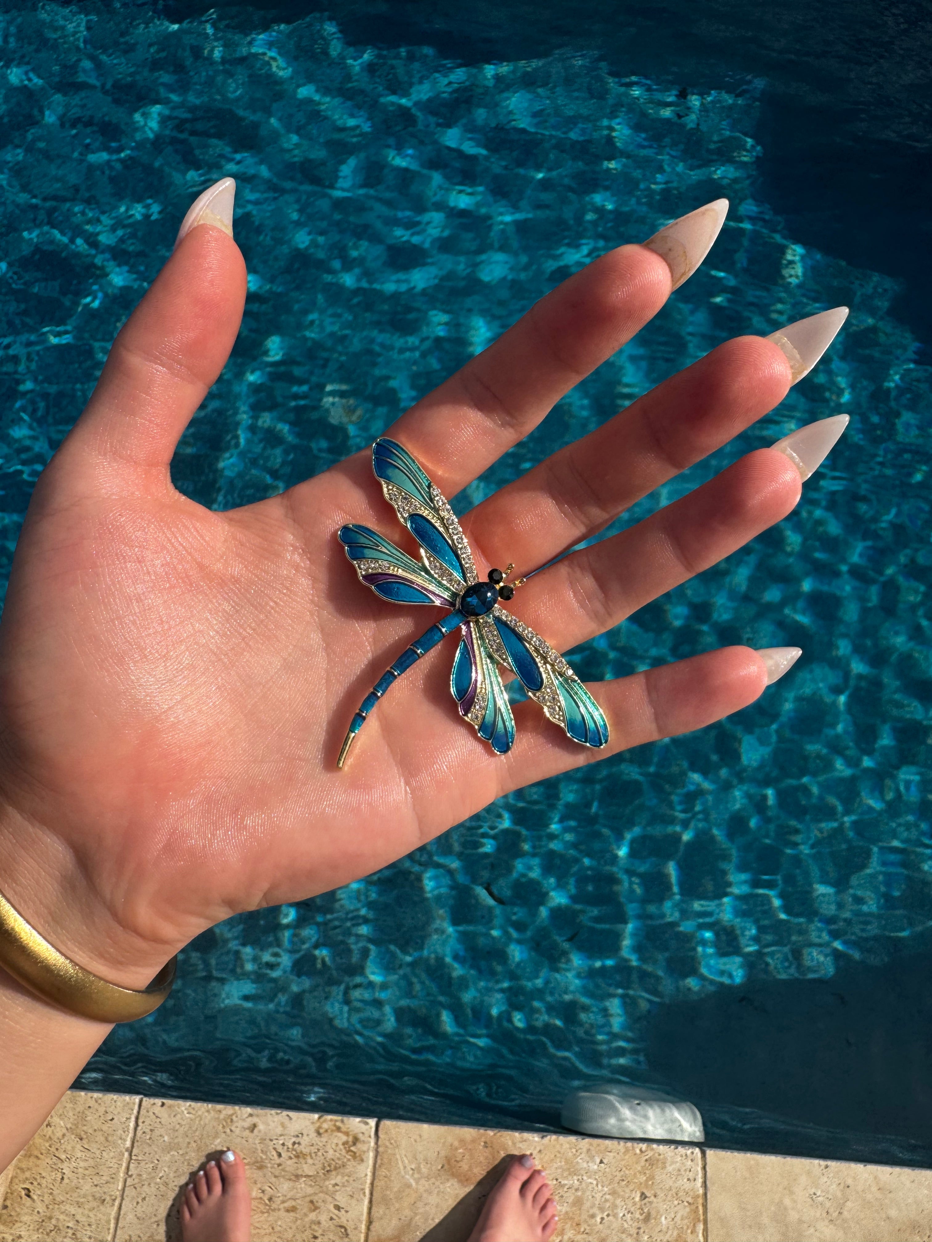Celtic fantasy sparkling dragonfly enameled Broach