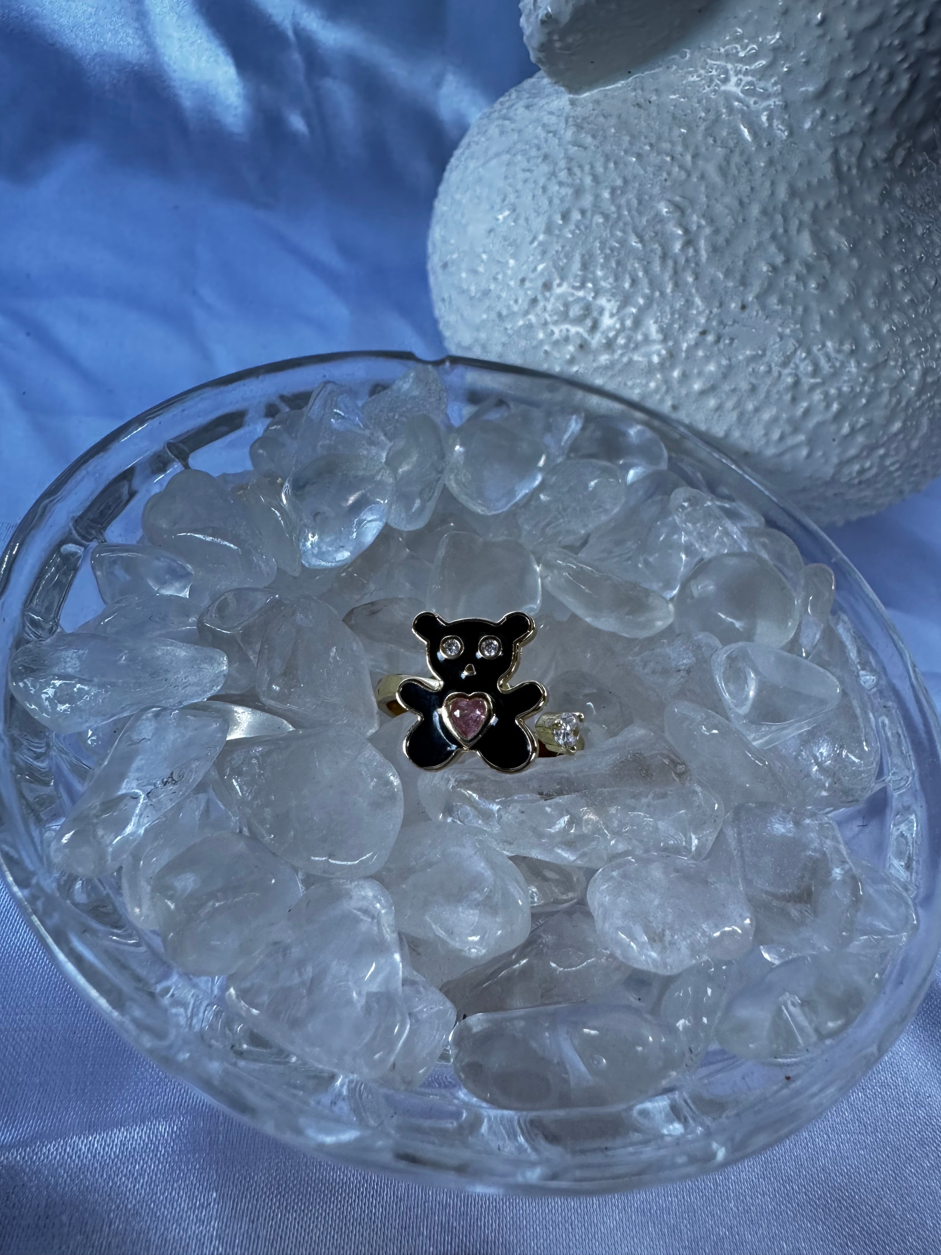 Black Bear pink heart Fidget Ring